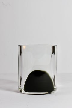 Antonio Da Ros for Cenedese 1970s Italian Round Black & Clear Murano Glass Vase