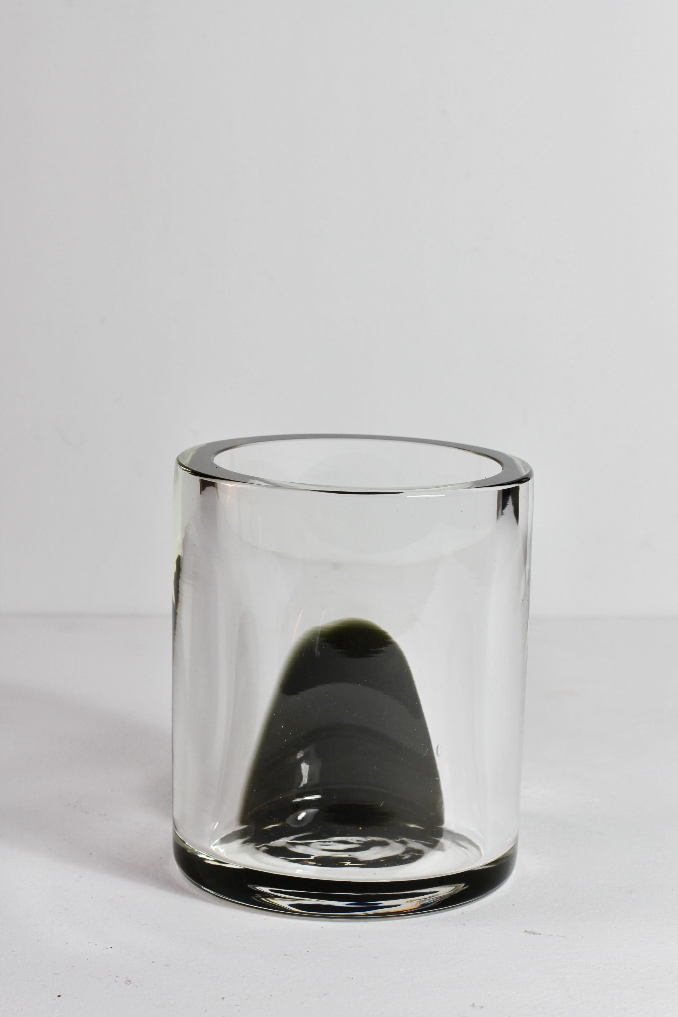 Blown Glass Antonio Da Ros for Cenedese 1970s Italian Round Black & Clear Murano Glass Vase For Sale