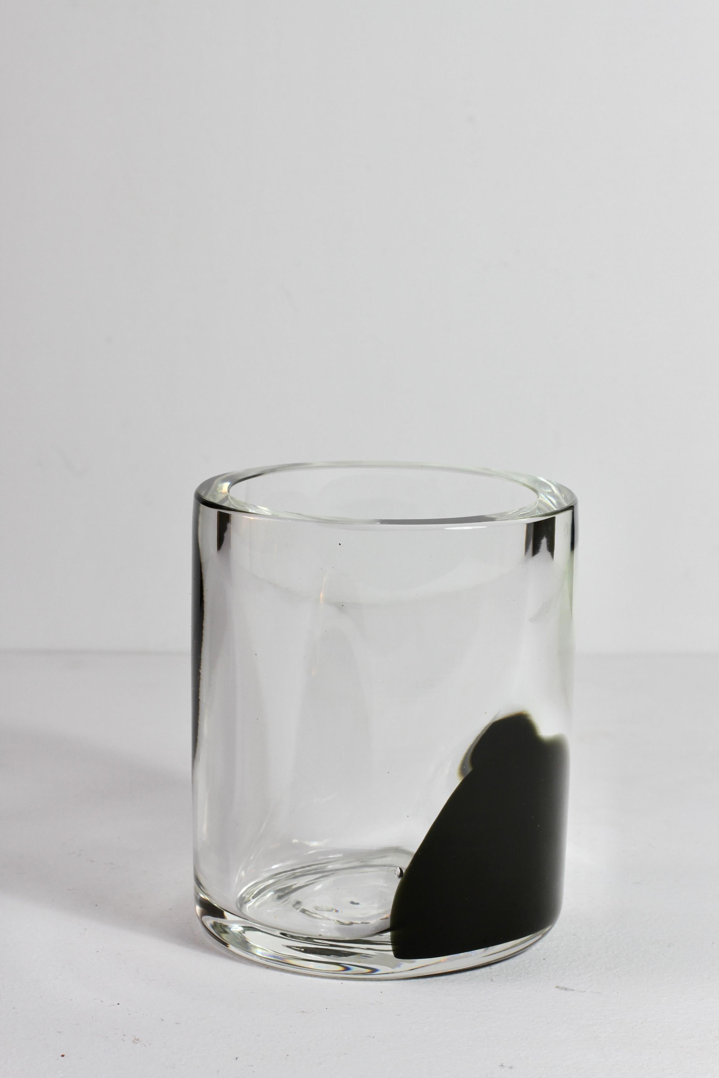 Antonio Da Ros for Cenedese 1970s Italian Round Black & Clear Murano Glass Vase For Sale 2