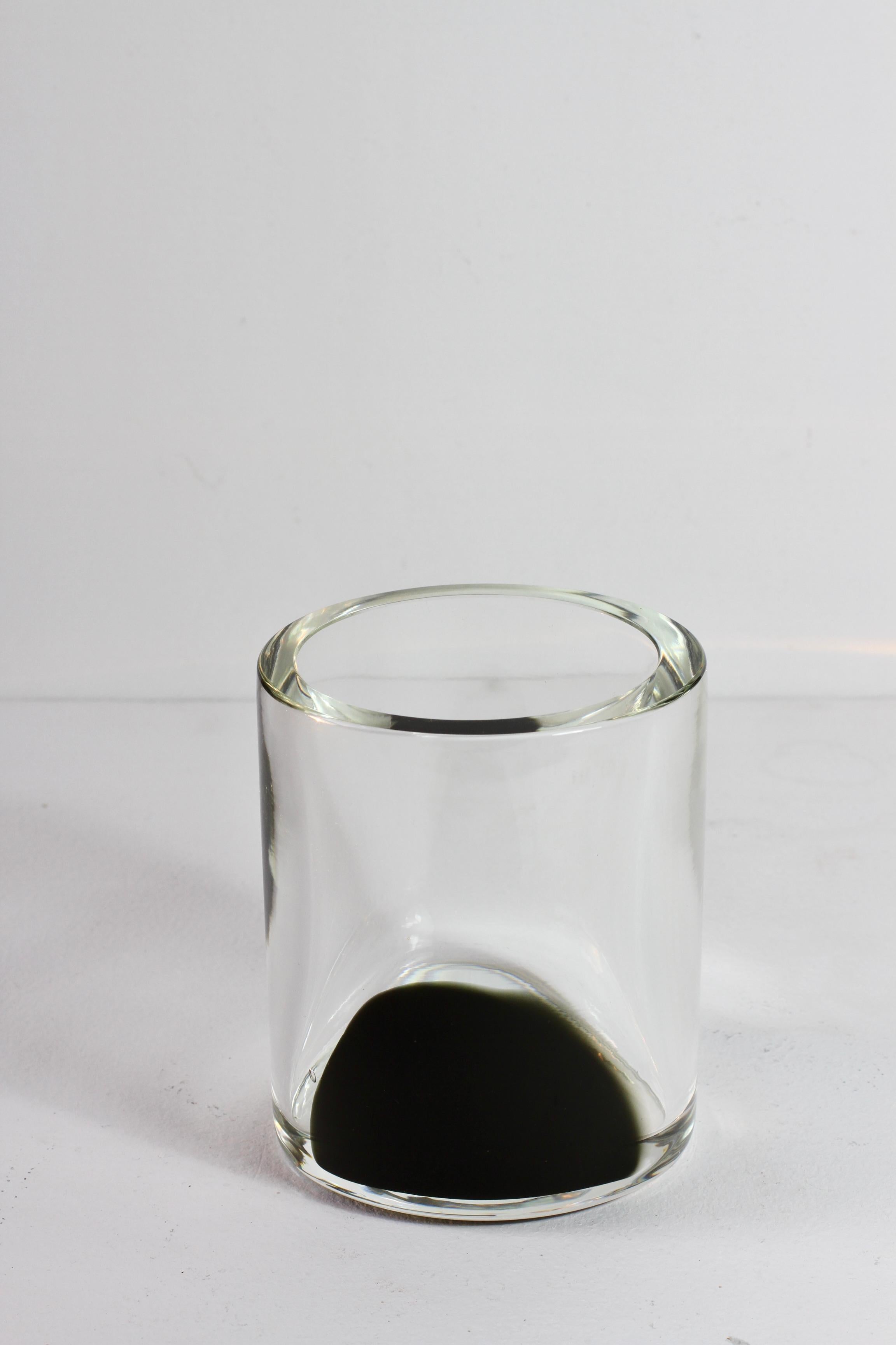 Antonio Da Ros for Cenedese 1970s Italian Round Black & Clear Murano Glass Vase For Sale 3