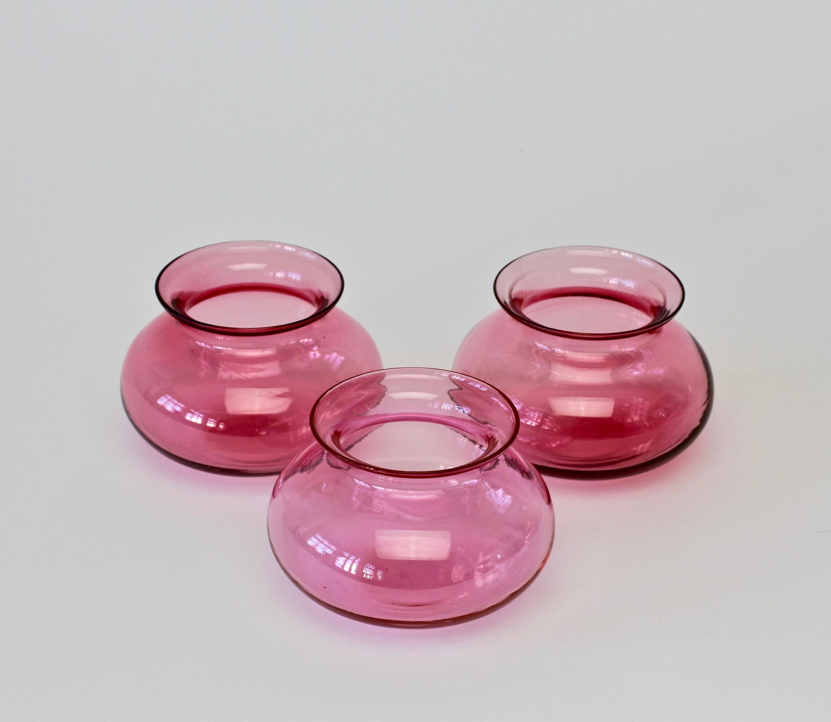Italian Trio of Pink Colored Murano Glass Vases For Sale