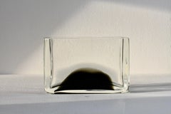 Antonio da Ros for Cenedese Italian Rectangular Black & Clear Murano Glass Vase