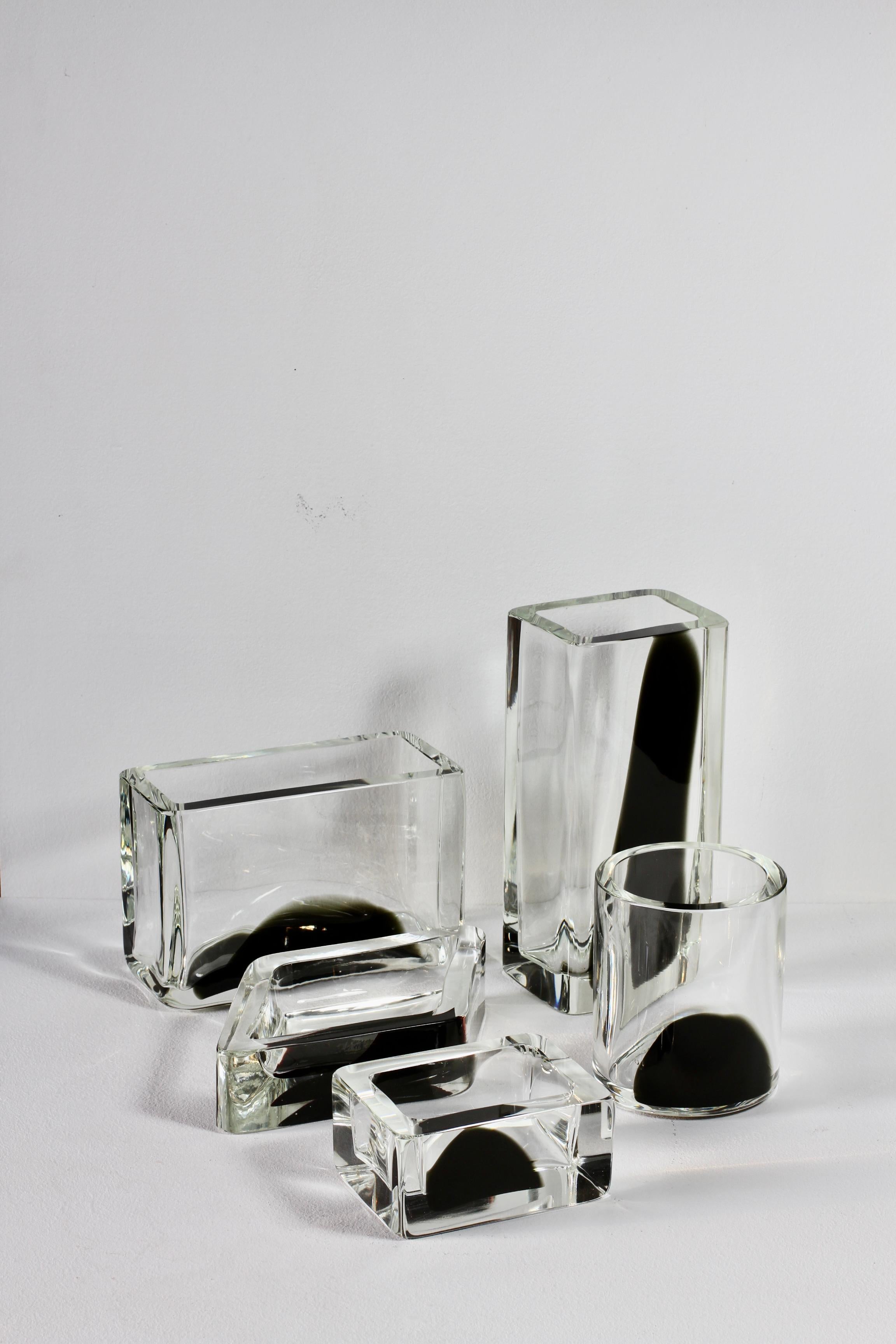 Antonio da Ros pour Cenedese Vase rectangulaire italien en verre de Murano noir et transparent en vente 14