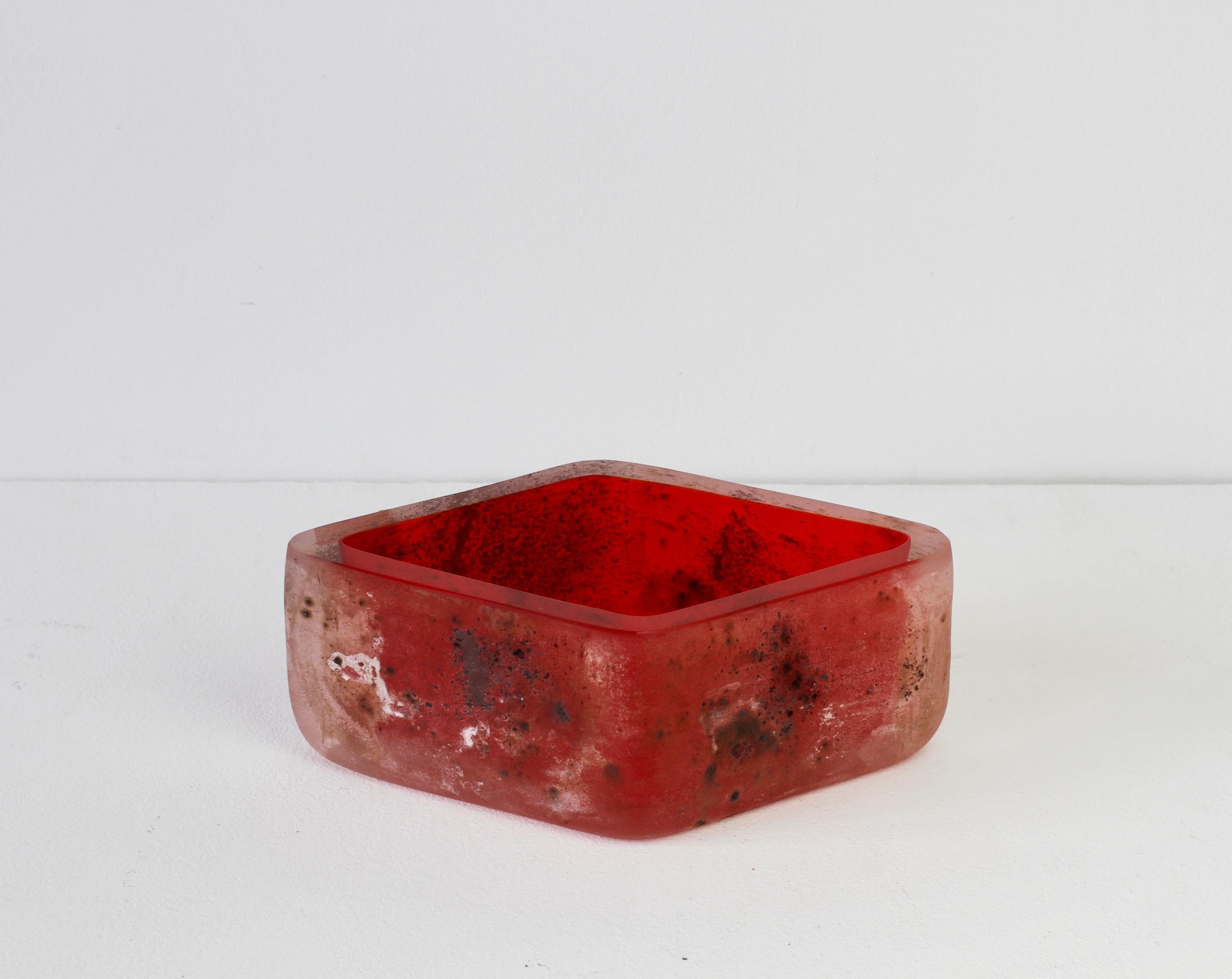 Antonio da Ros for Cenedese Italian Red Scavo Vintage Murano Glass Bowl c. 1980s For Sale 7
