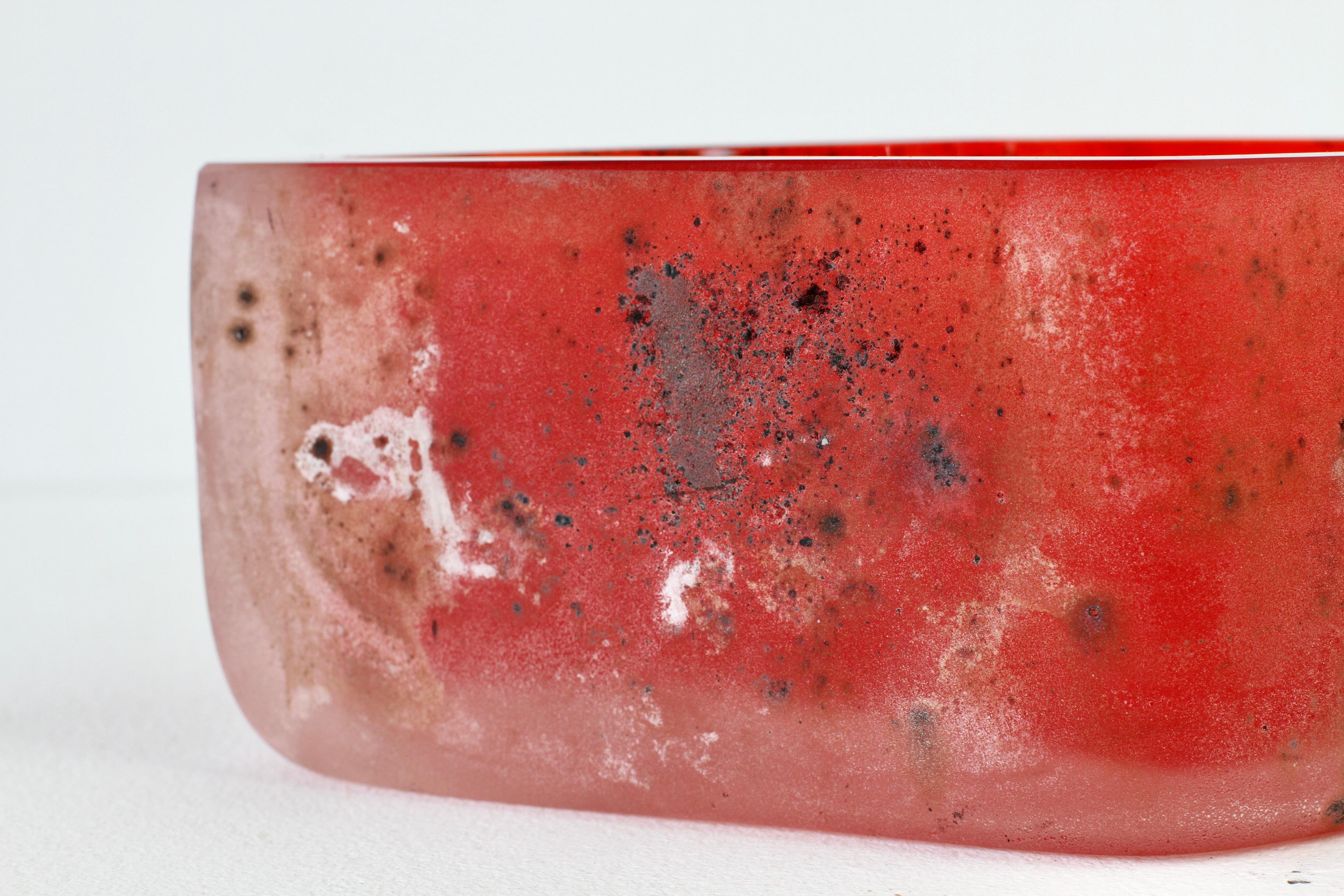 Antonio da Ros for Cenedese Italian Red Scavo Vintage Murano Glass Bowl c. 1980s For Sale 8