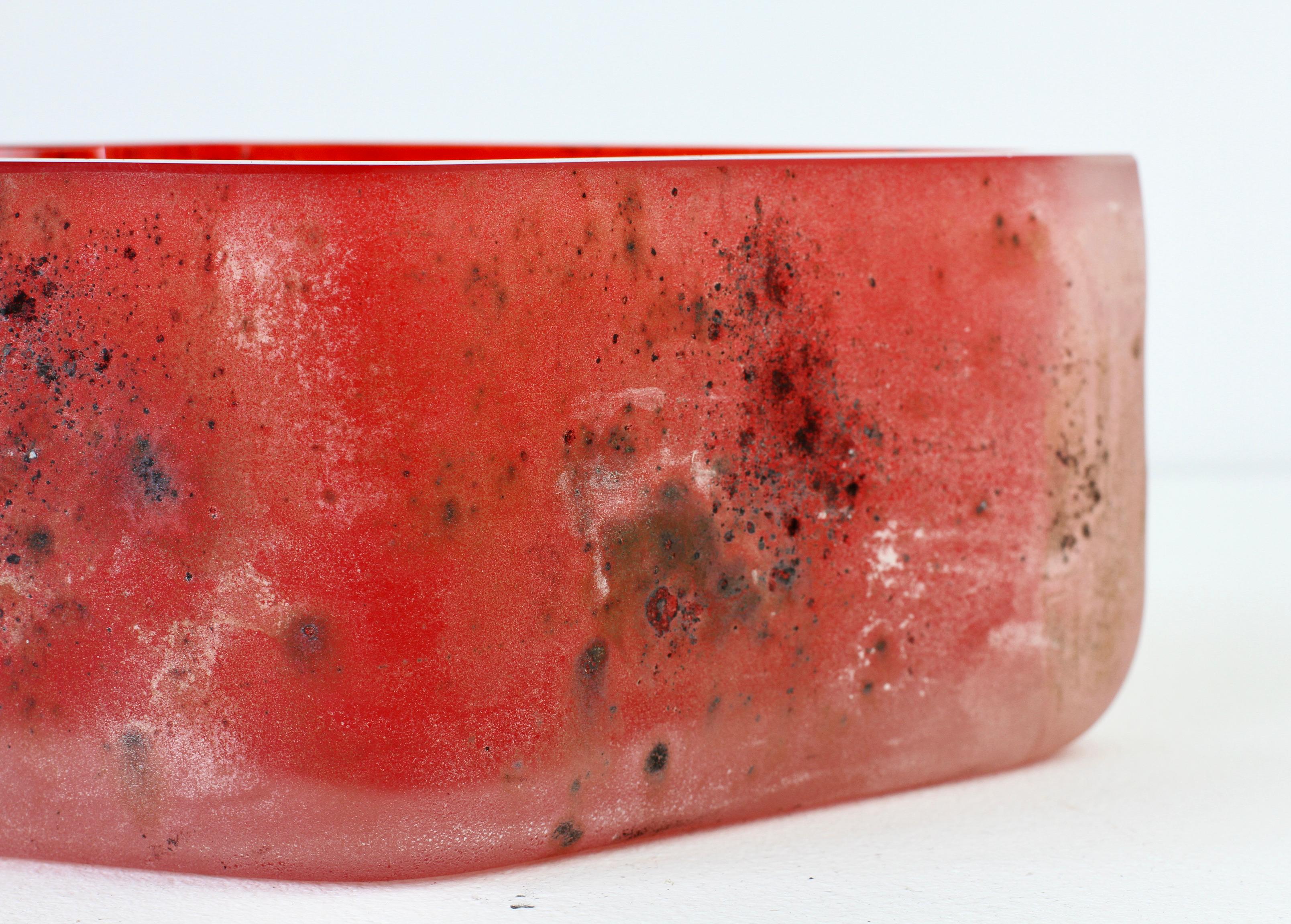 Antonio da Ros for Cenedese Italian Red Scavo Vintage Murano Glass Bowl c. 1980s For Sale 9