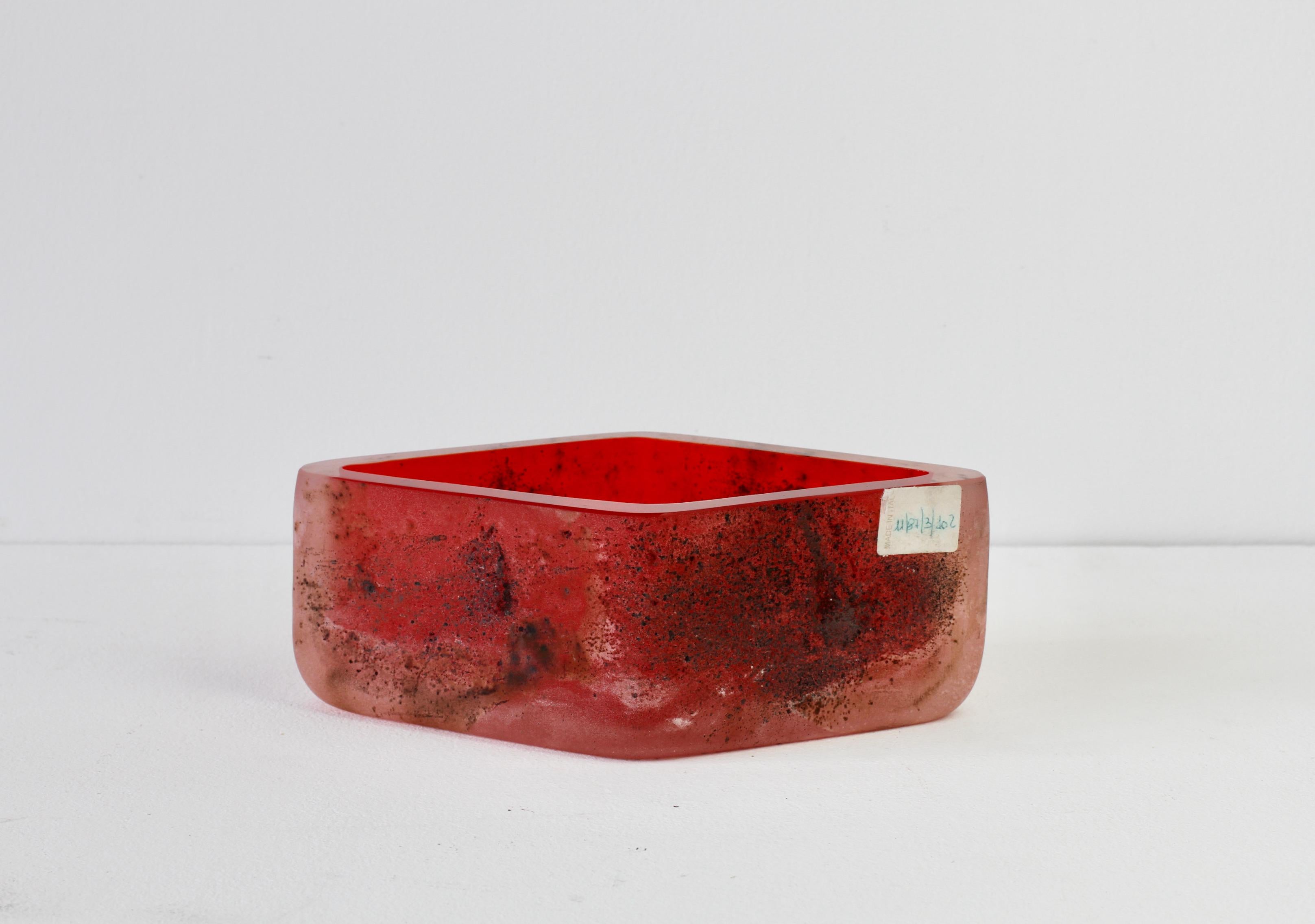 Antonio da Ros for Cenedese Italian Red Scavo Vintage Murano Glass Bowl c. 1980s For Sale 4