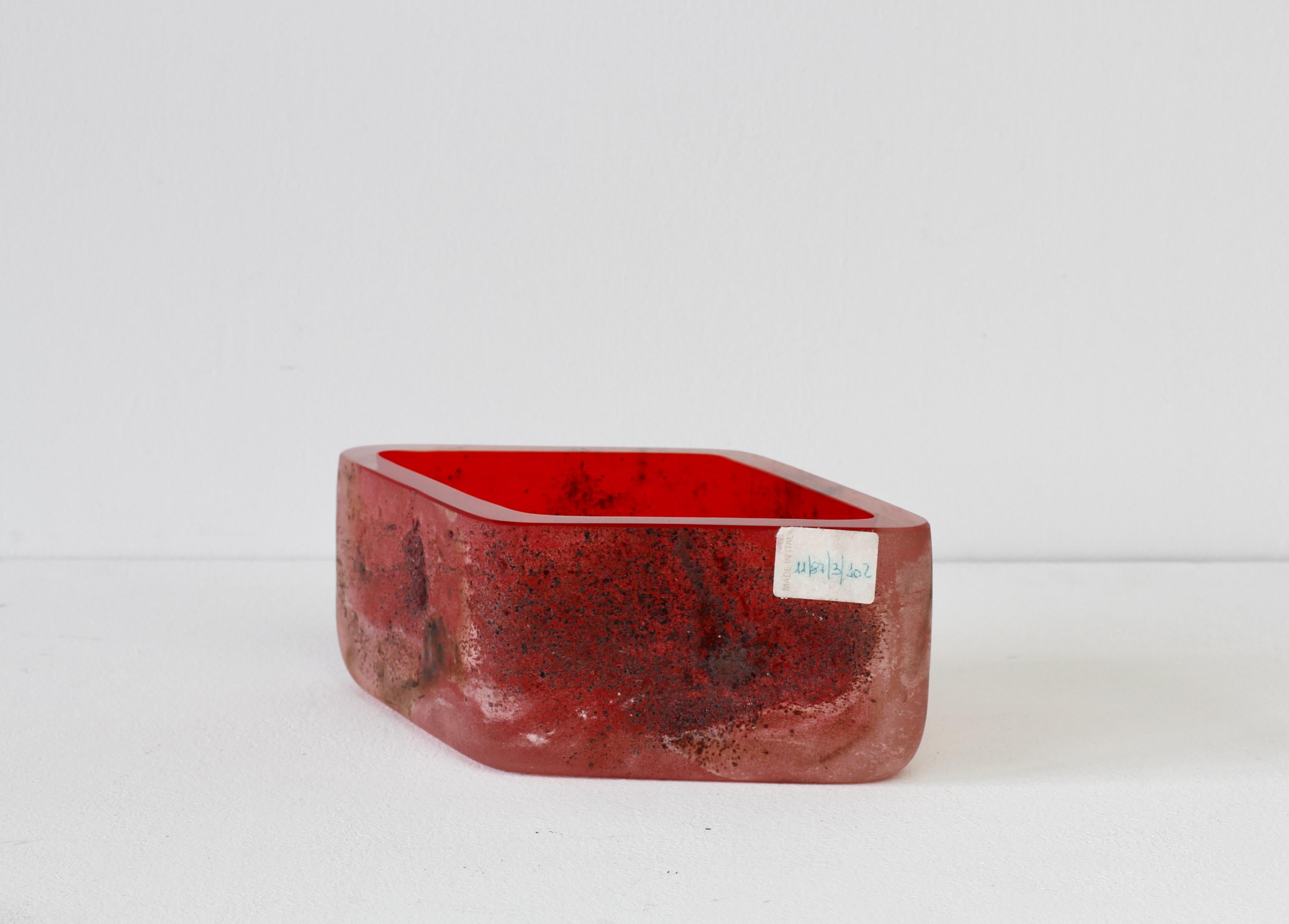 Antonio da Ros for Cenedese Italian Red Scavo Vintage Murano Glass Bowl c. 1980s For Sale 5
