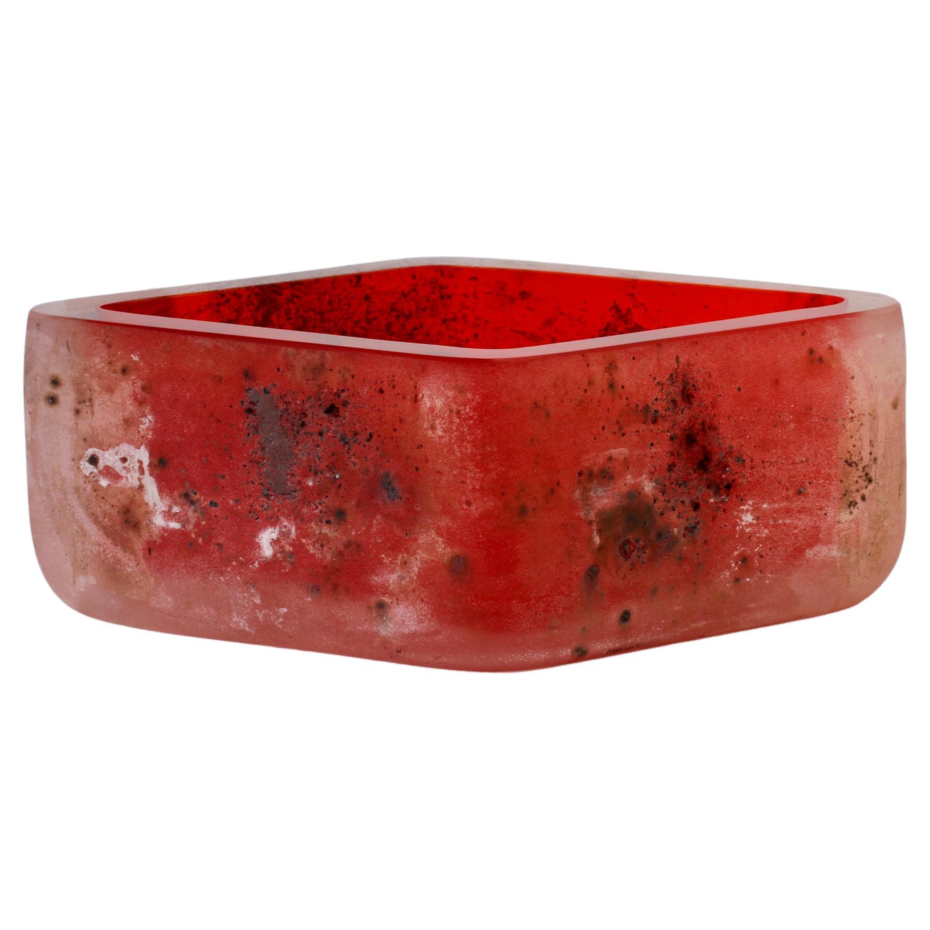 Antonio da Ros for Cenedese Italian Red Scavo Vintage Murano Glass Bowl c. 1980s For Sale