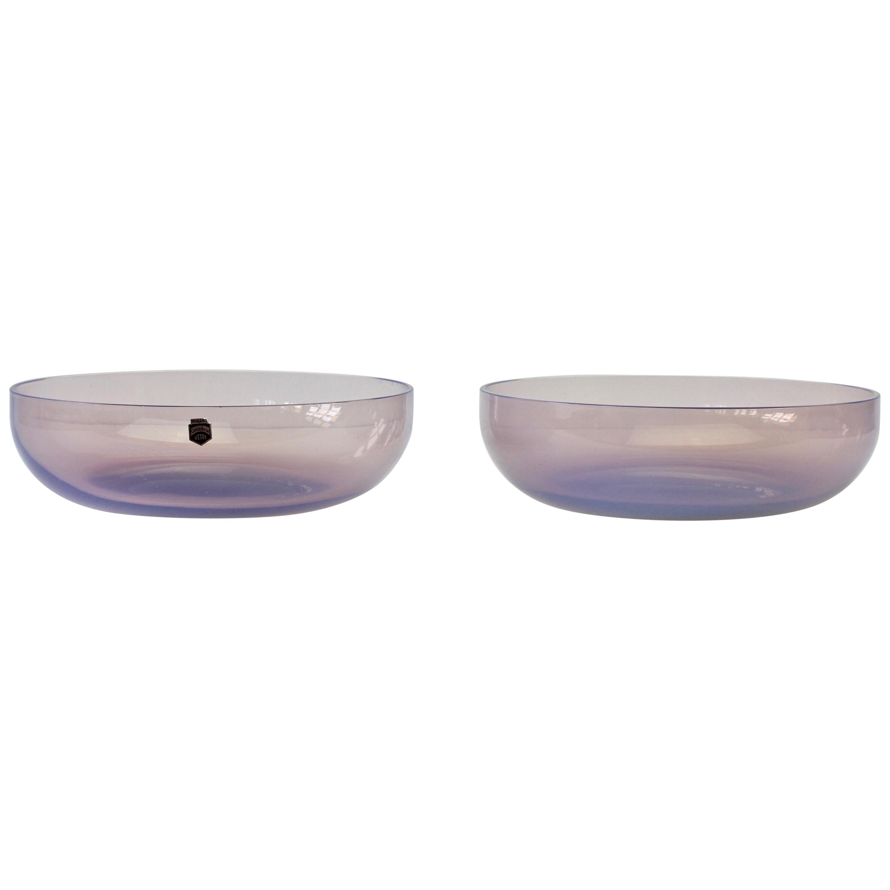 Antonio da Ros for Cenedese Murano Glass Pair of Pink Lilac Coloured Glass Bowls
