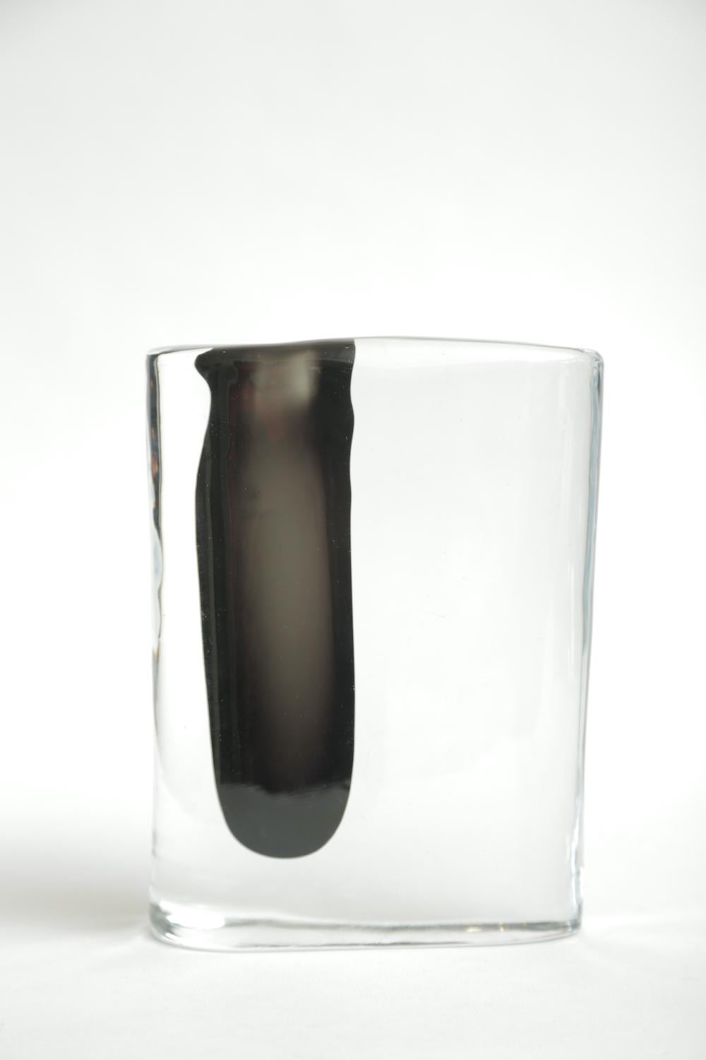 European Cenedese Murano Black and Clear Glass Vase Vintage