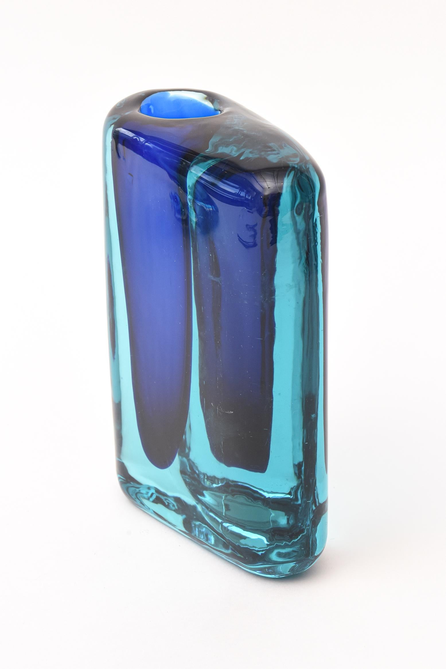 Cenedese Cobalt and Turquoise Blue Murano Sommerso Glass Vase 2