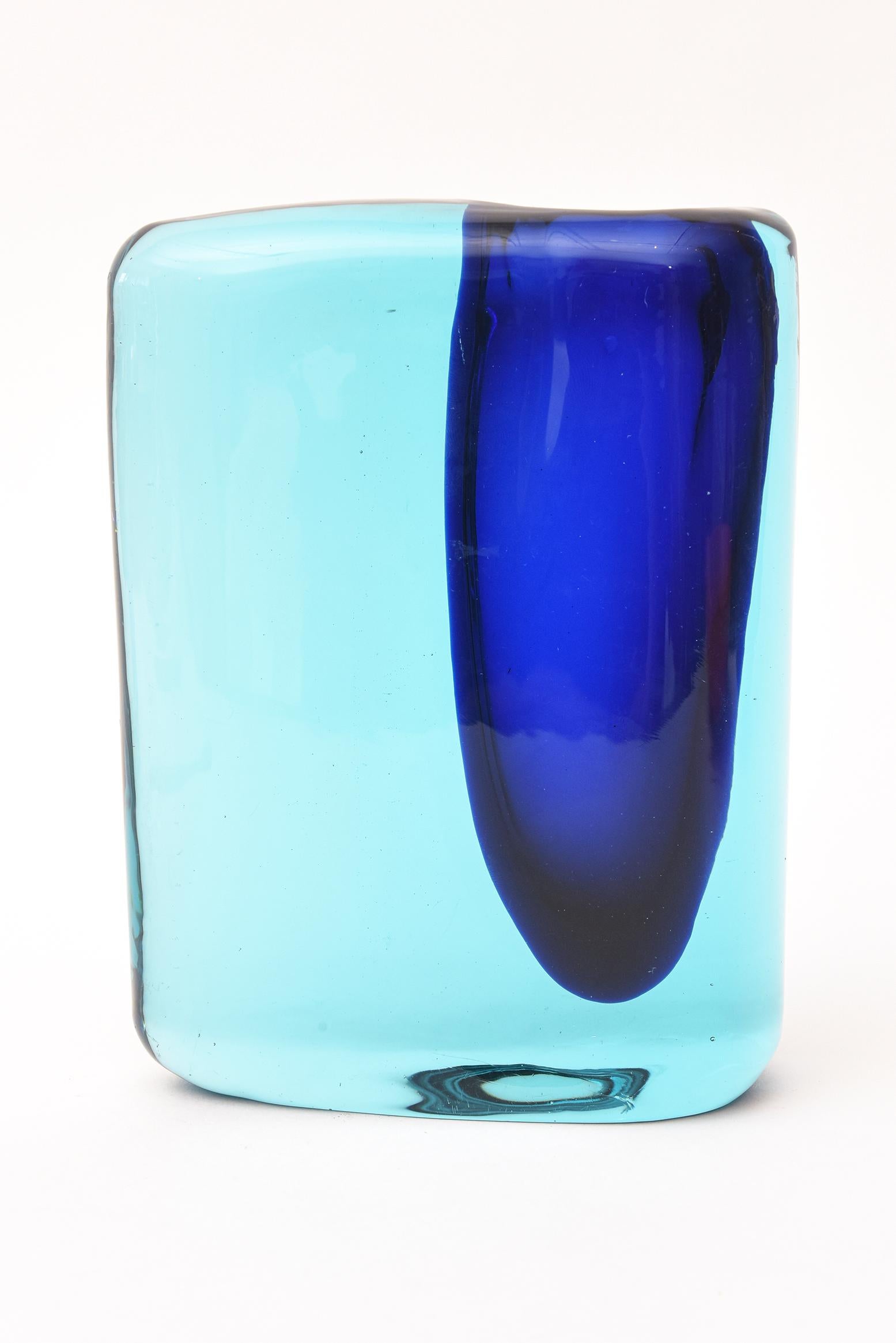 Modern Cenedese Cobalt and Turquoise Blue Murano Sommerso Glass Vase