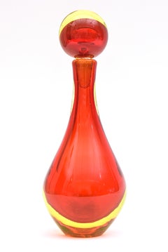 Antonio da Ros for Cenedese Murano Sommerso Red Yellow Glass Decanter Bottle