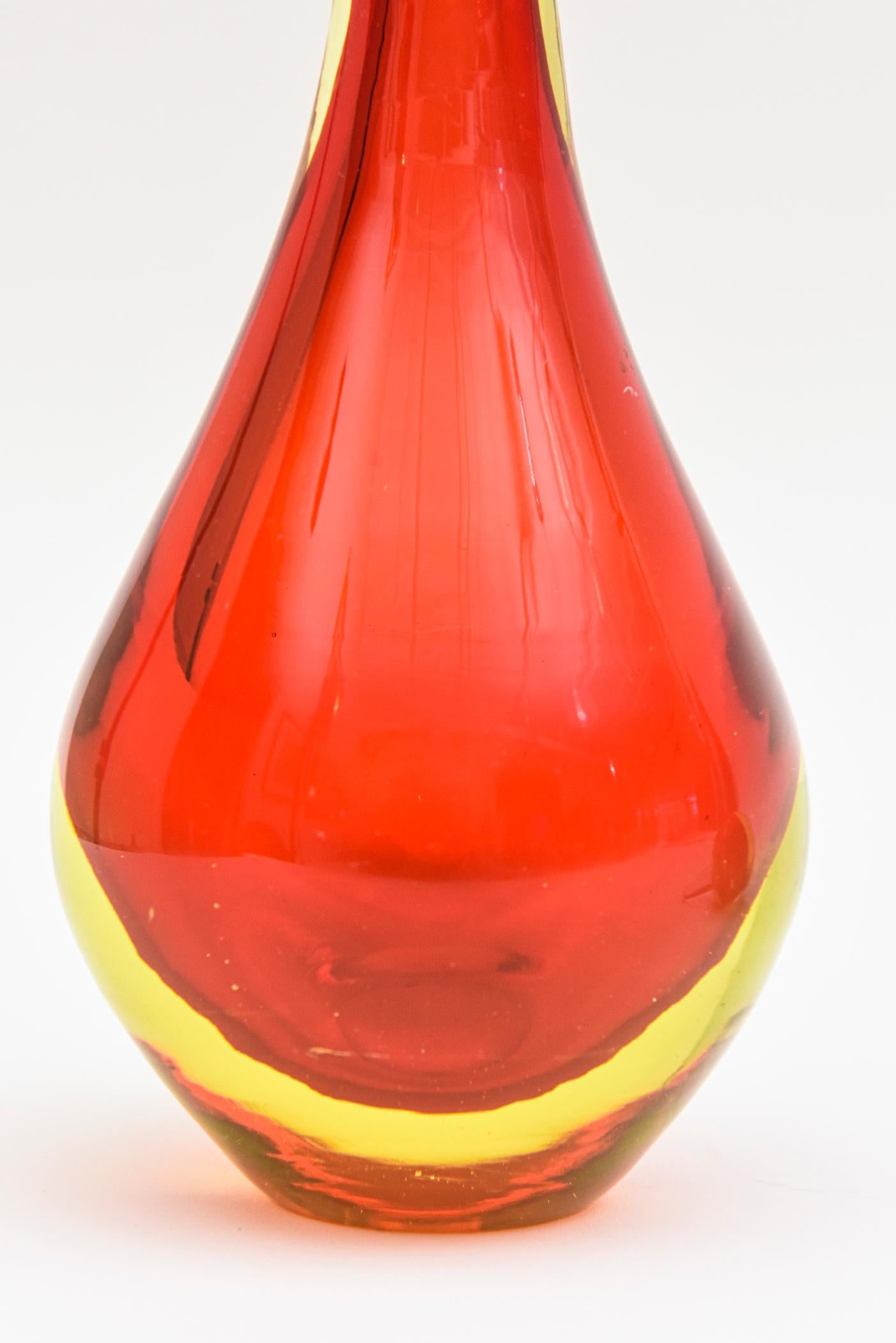 Blown Glass Antonio da Ros for Cenedese Murano Sommerso Red Yellow Glass Decanter Bottle For Sale