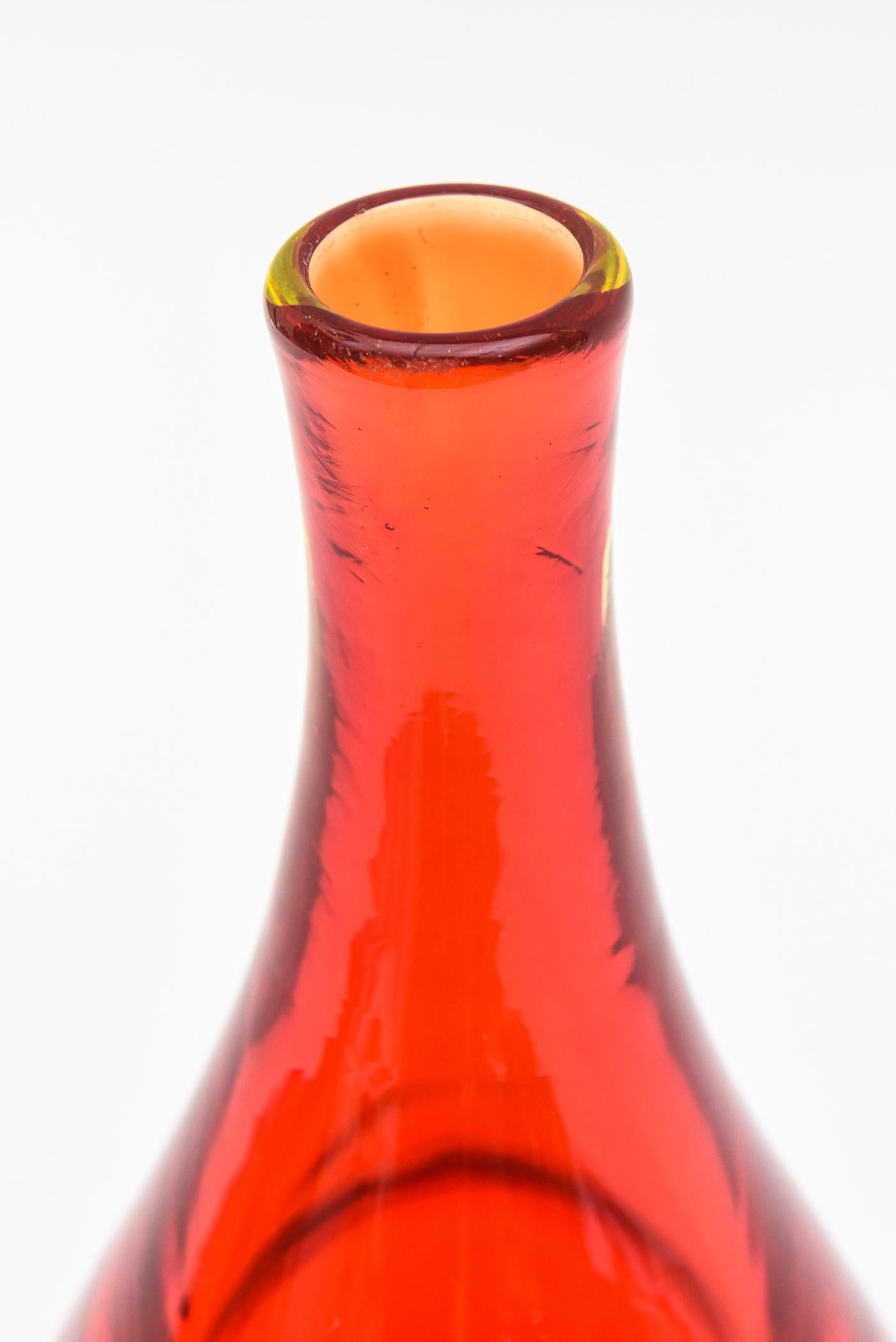 Antonio da Ros for Cenedese Murano Sommerso Red Yellow Glass Decanter Bottle For Sale 1