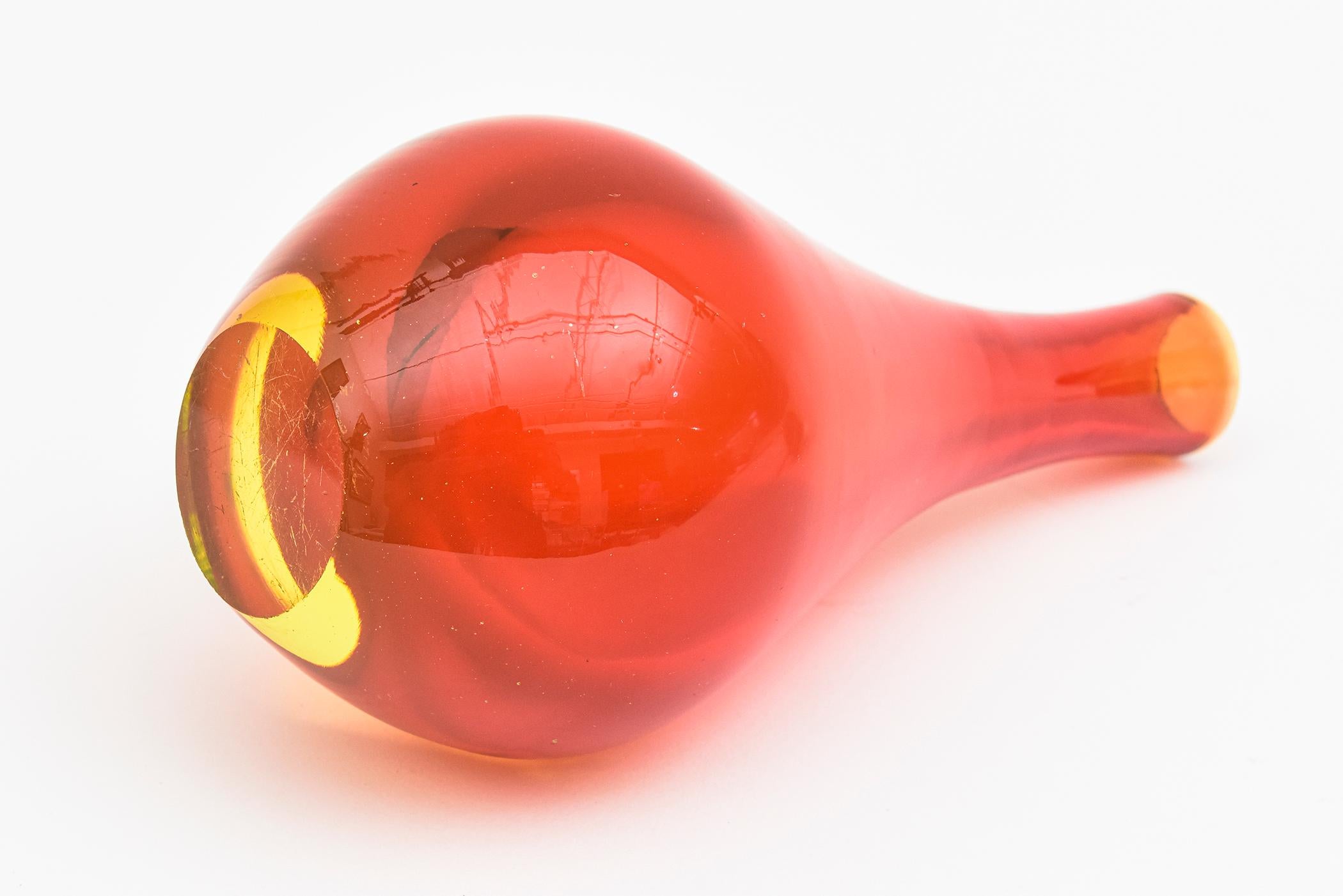 Mid-20th Century Antonio da Ros for Cenedese Murano Sommerso Red Yellow Glass Decanter Bottle