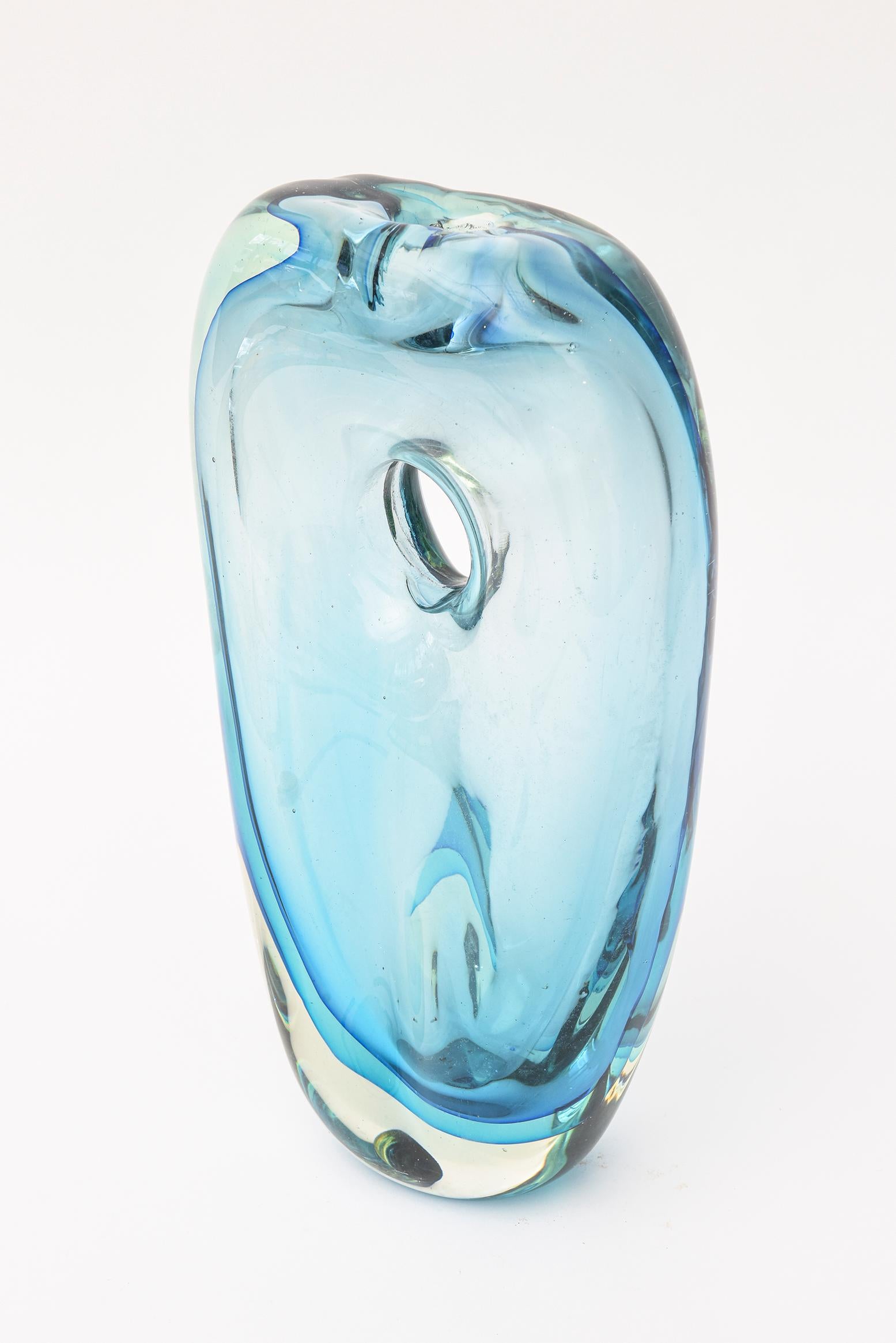 Italian Cenedese Murano Blue Sommerso Vase or Glass Sculpture Vintage