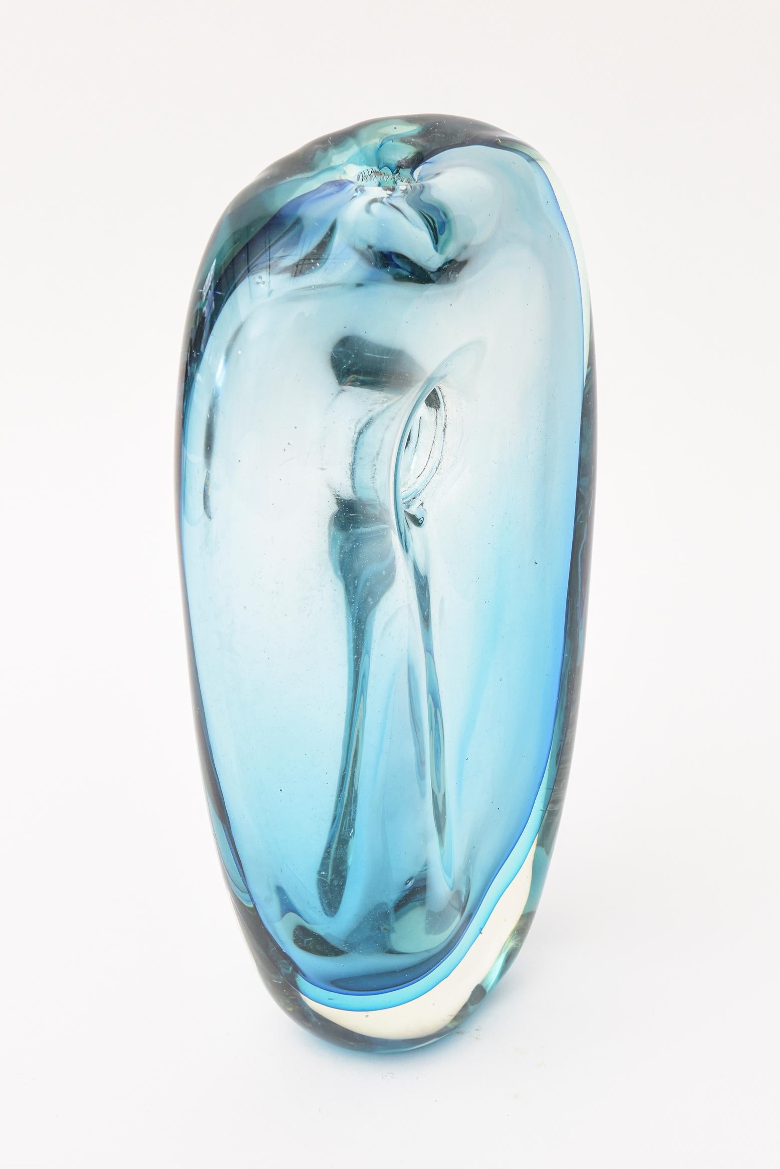 Cenedese Murano Blue Sommerso Vase or Glass Sculpture Vintage In Good Condition In North Miami, FL