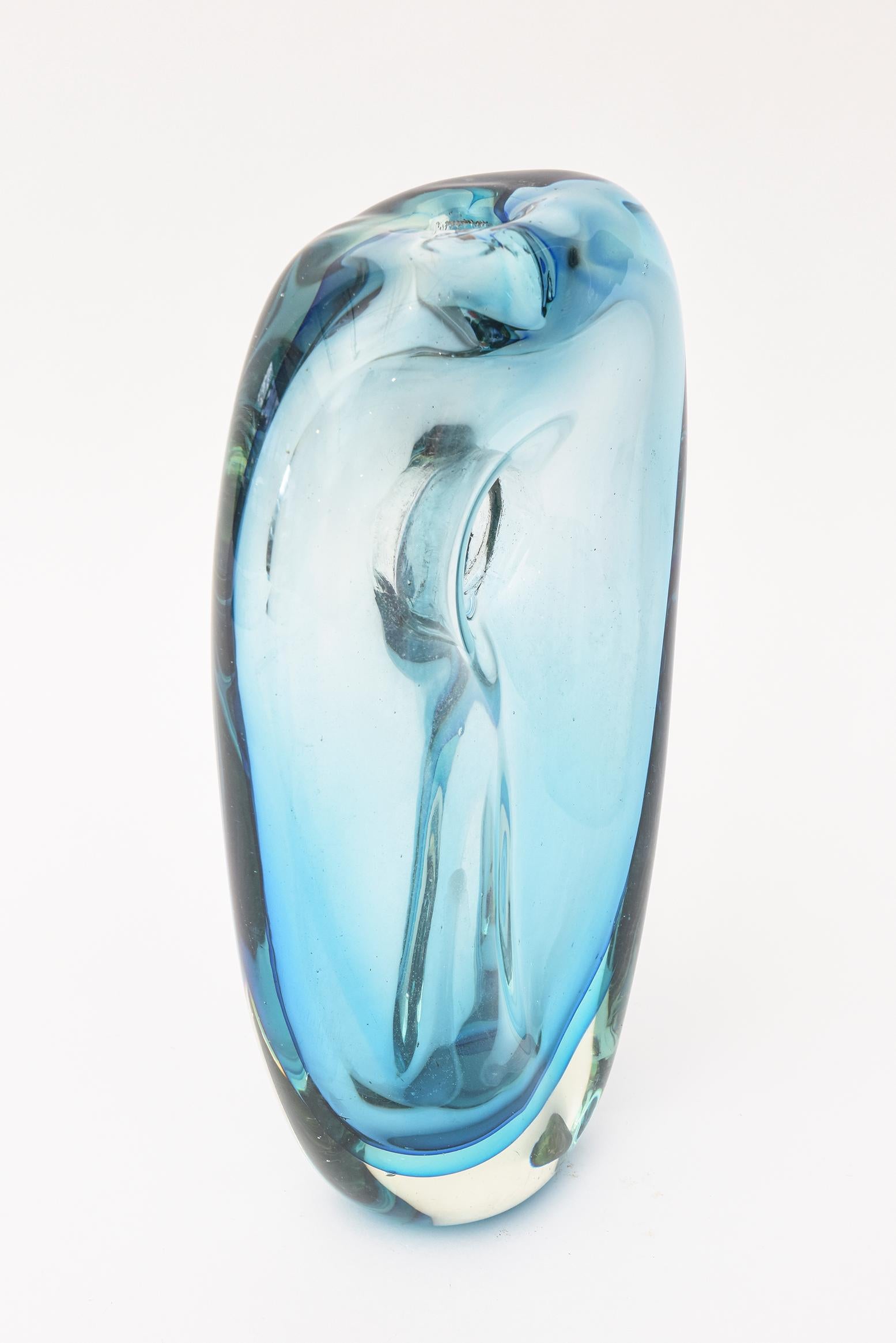 Blown Glass Cenedese Murano Blue Sommerso Vase or Glass Sculpture Vintage