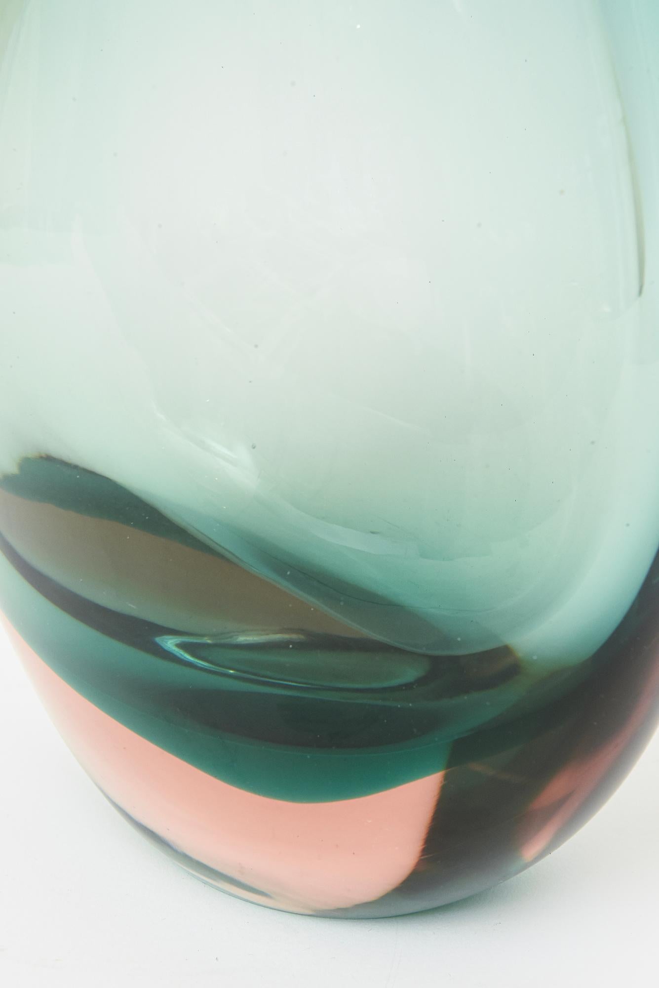 Antonio da Ros for Cenedese Murano Vintage Sommerso Glass Vase Sea Green, Peach For Sale 3
