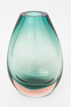 Vintage Antonio da Ros for Cenedese Murano Sommerso Glass Vase Sea Green, Peach