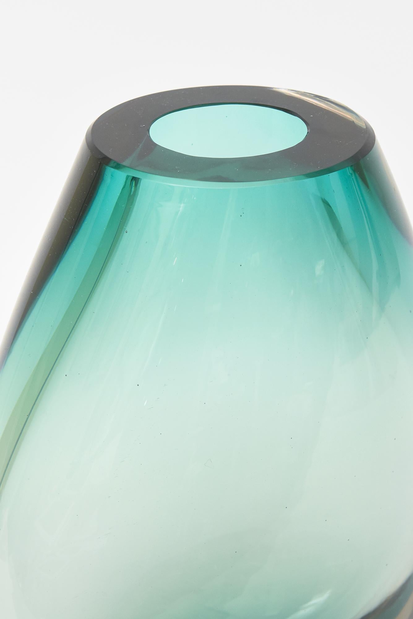 Mid-Century Modern Antonio da Ros for Cenedese Murano Vintage Sommerso Glass Vase Sea Green, Peach For Sale