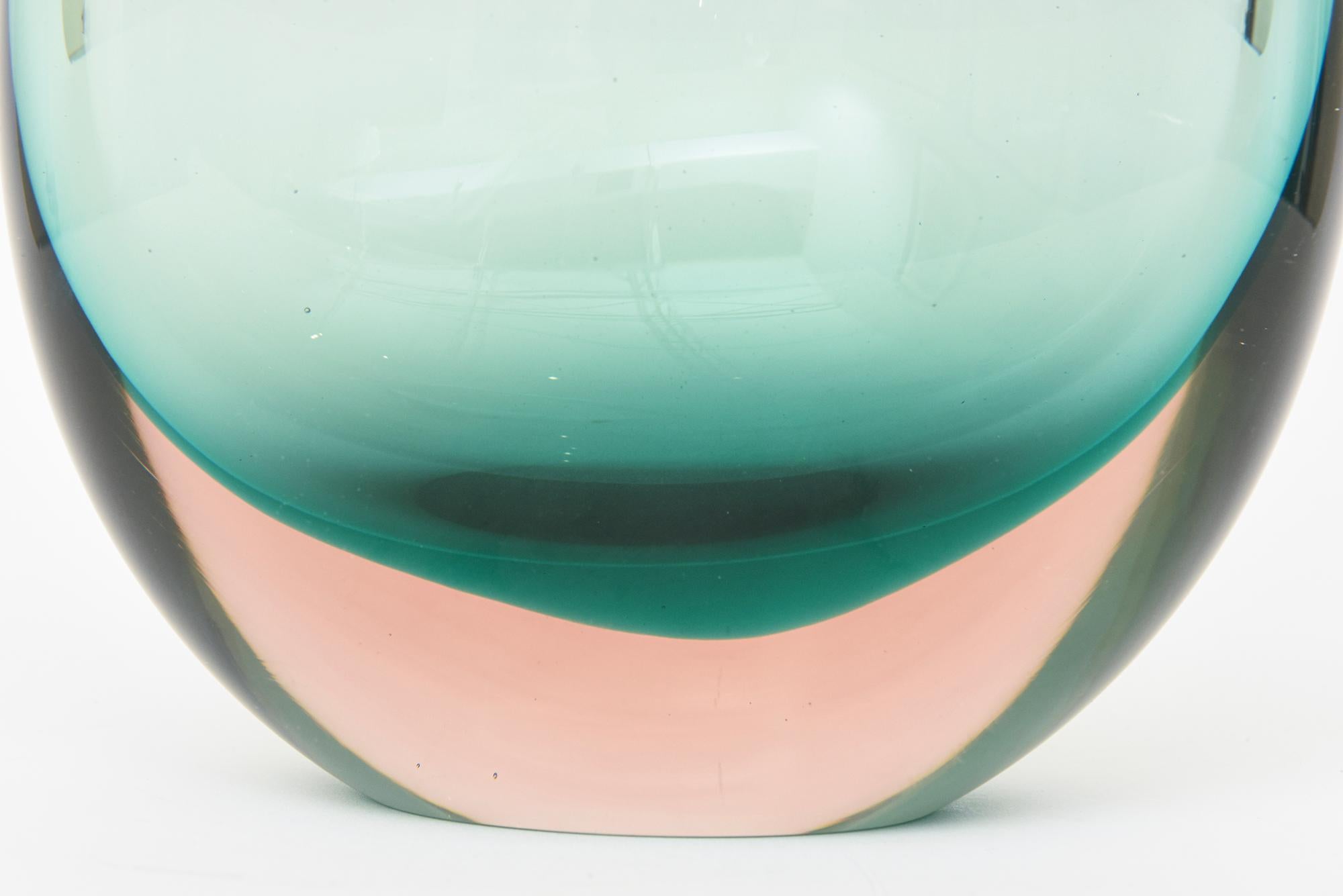 Antonio da Ros for Cenedese Murano Vintage Sommerso Glass Vase Sea Green, Peach For Sale 2