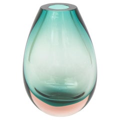 Antonio da Ros for Cenedese Murano Vintage Sommerso Glass Vase Sea Green, Peach
