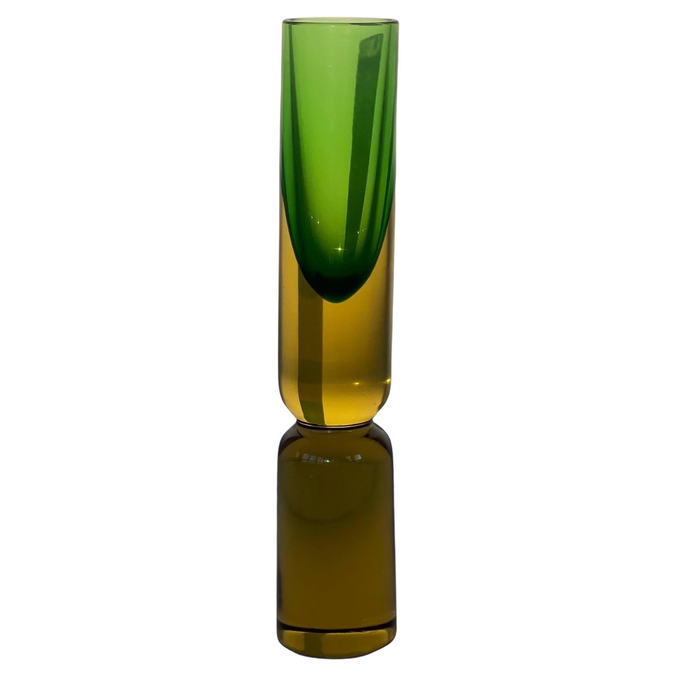 Antonio Da Ros for Cenedese Tall Sommerso Vase – Green & Honeycomb Amber Atomic