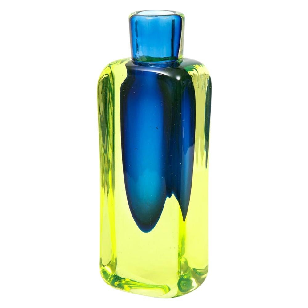 Antonio da Ros for Cenedese Vase, Sommerso, Glass, Blue, Chartreuse Yellow