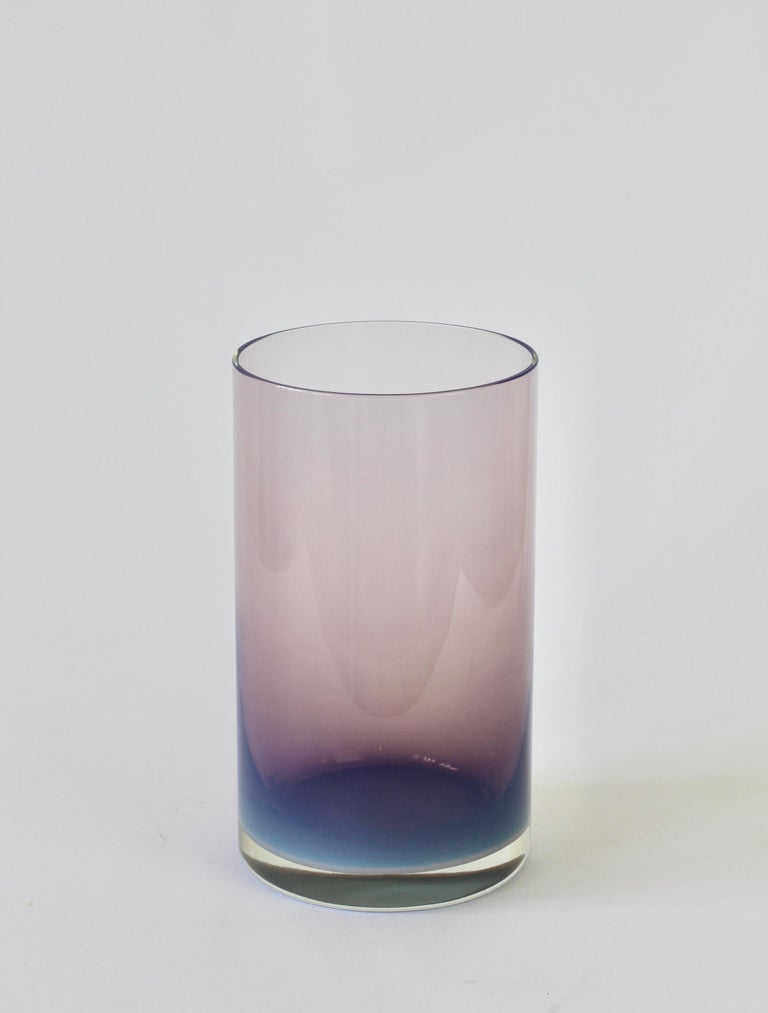 Stunning midcentury, vintage 'Opalino' murano glass vase or vessel designed by Antonio da Ros for Cenedese, circa 1970-1990 Wonderful translucent color (colour) of vibrant lilac / aubergine / pink. Simplistic yet elegant form - almost
