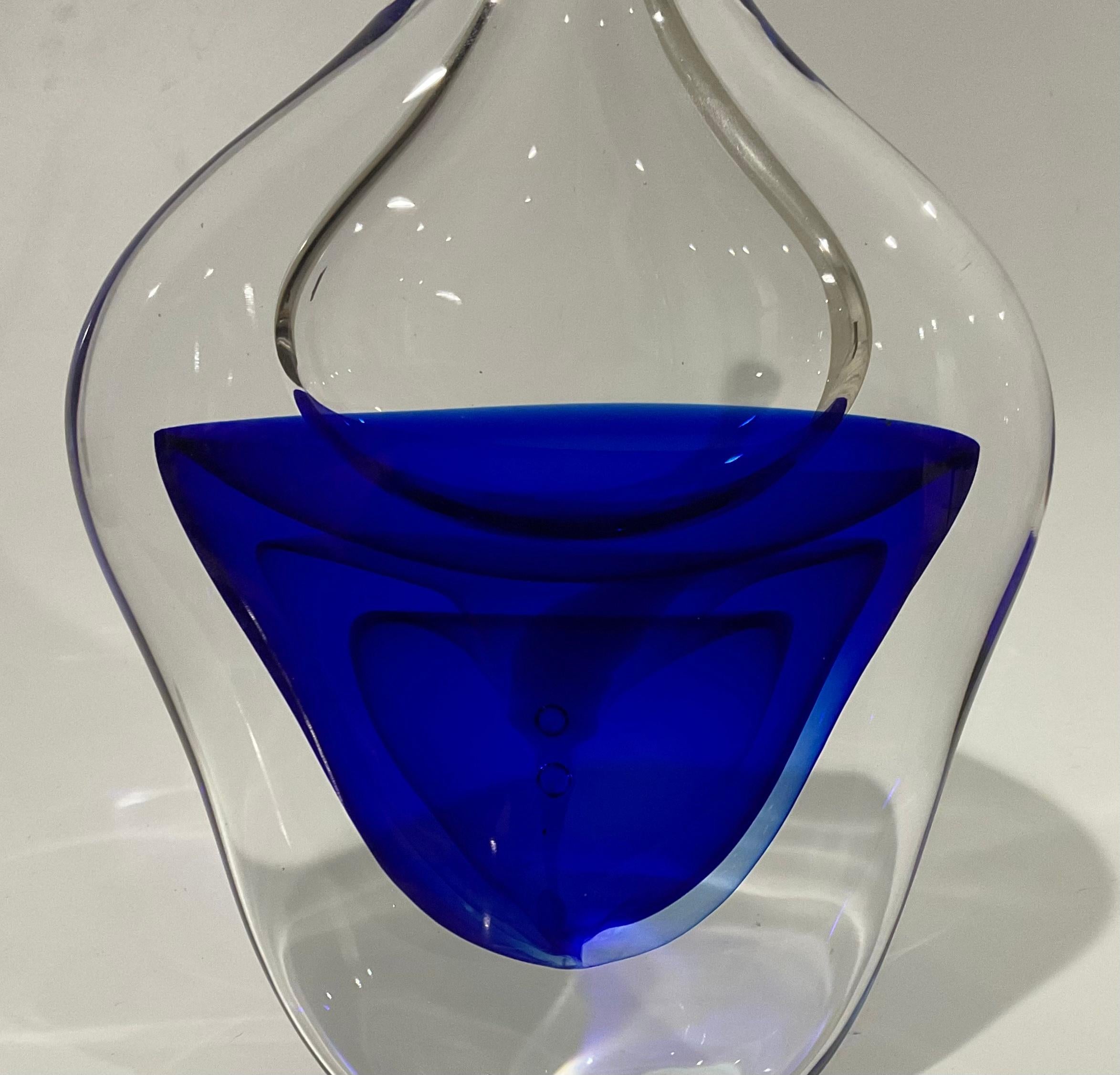 Antonio da Ros Signed Cenedese Murano glass vase circa 1960s factory signed in script on the bottom. The vase is circa 1960s. Multi layer blue encased in clear. Rare vase that stands alone in any interior or will enhance any collection.