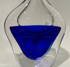 Antonio da Ros Signed Cenedese Murano Glass Vase circa 1960s Layered Blue