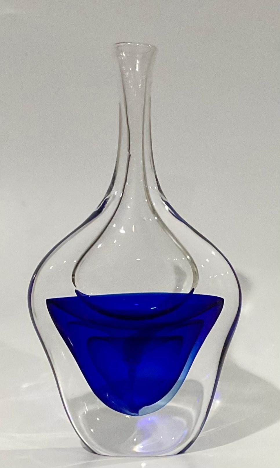Mid-Century Modern Antonio da Ros Signed Cenedese Murano Glass Vase circa 1960s Layered Blue For Sale