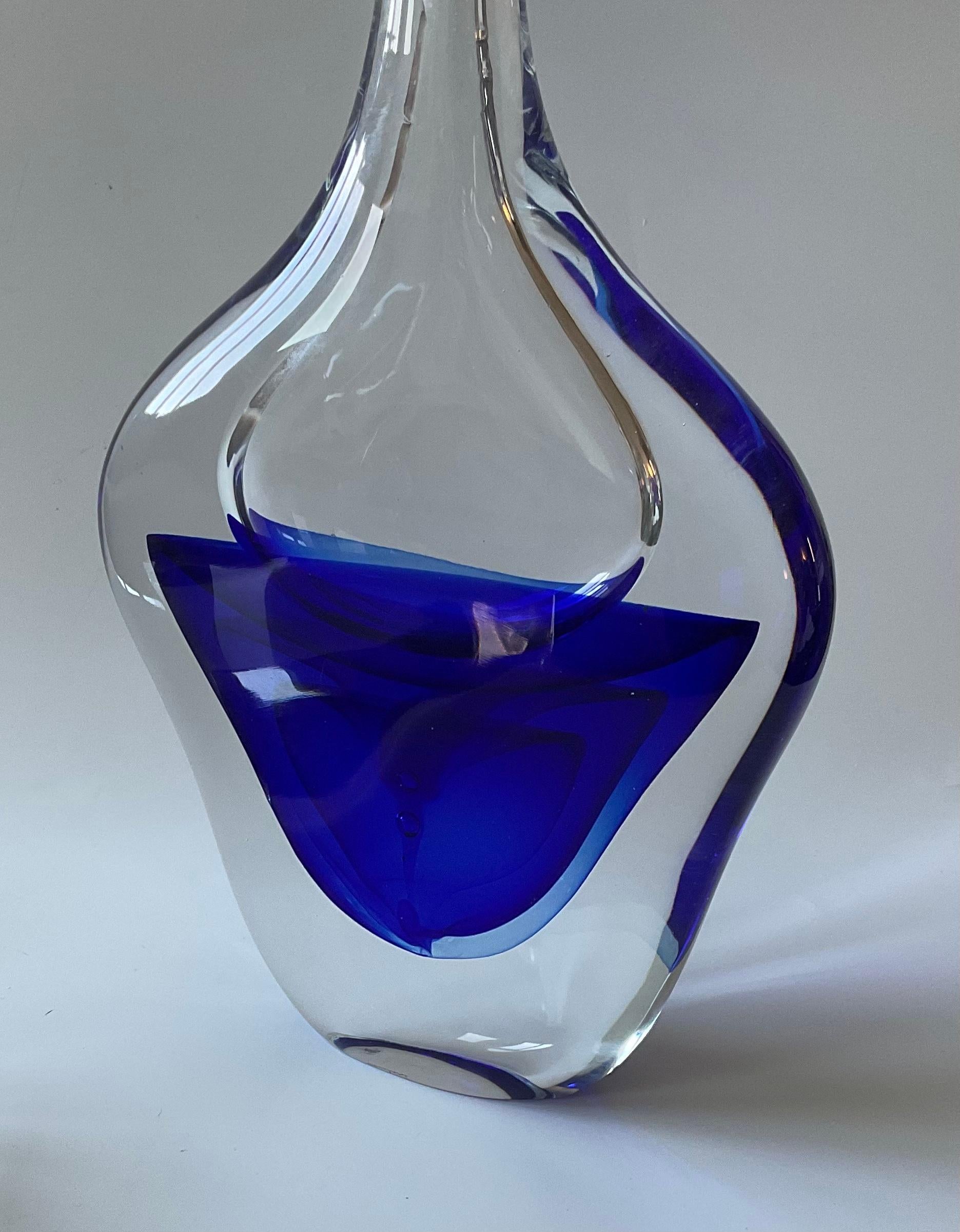 Blown Glass Antonio da Ros Signed Cenedese Murano Glass Vase circa 1960s Layered Blue For Sale