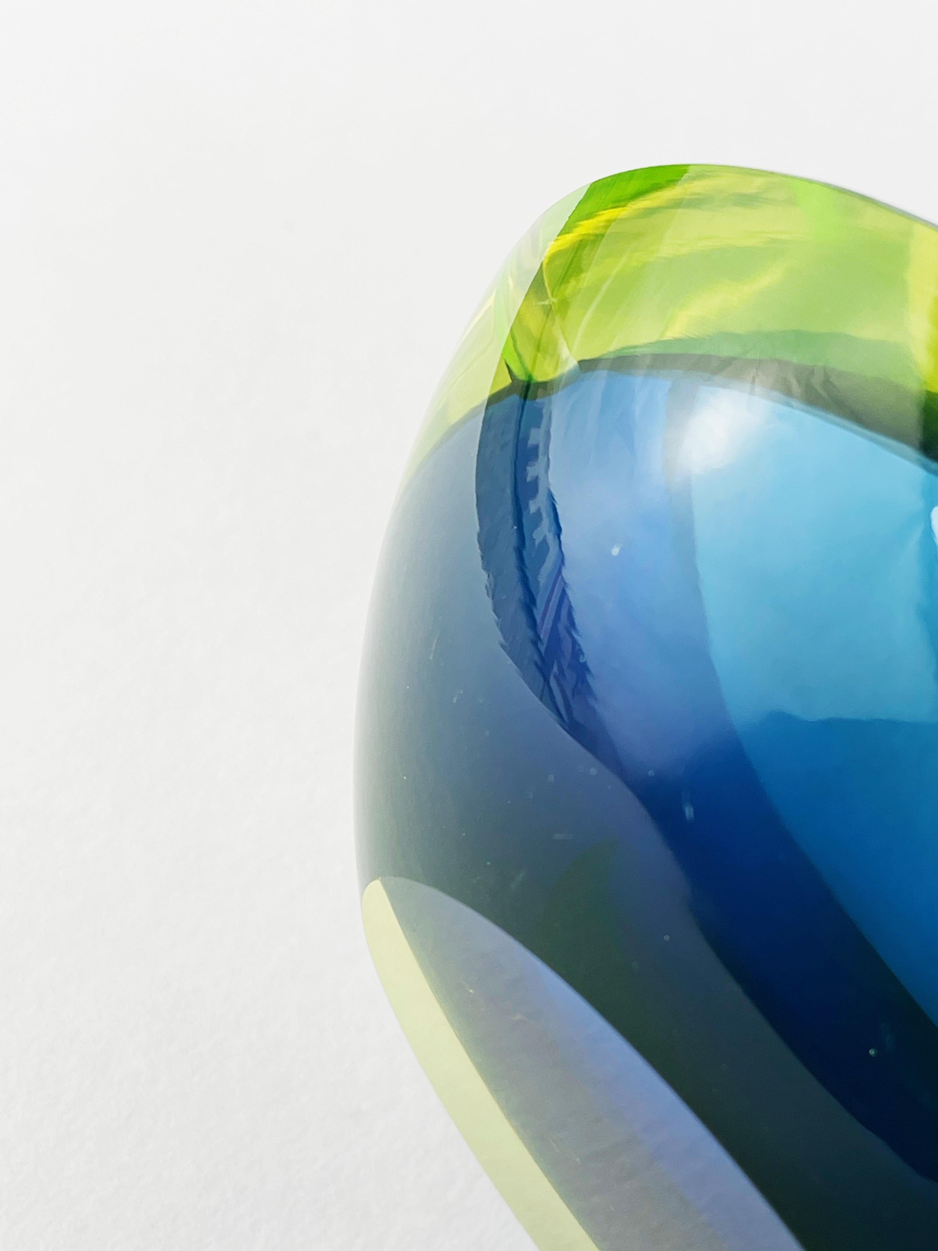 Cendrier en verre de Murano Cenedese jaune et bleu, Antonio Da Ros Sommerso, 1970 Italie en vente 3
