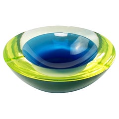 Cenicero de cristal de Murano cenedés amarillo y azul Antonio da Ros Sommerso, años 70 Italia