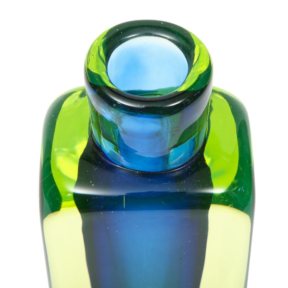 Antonio da Ros for Cenedese Vase, Sommerso, Glass, Blue, Chartreuse Yellow 2
