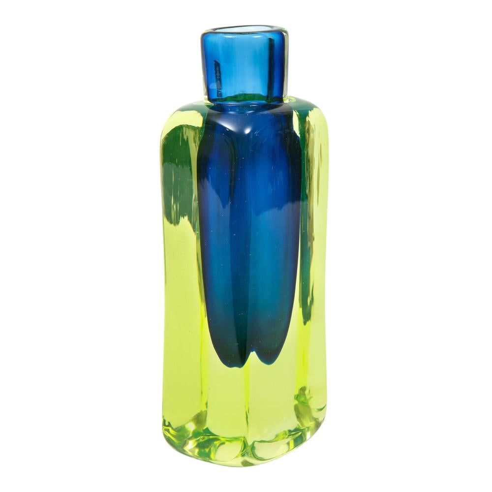 Mid-20th Century Antonio da Ros for Cenedese Vase, Sommerso, Glass, Blue, Chartreuse Yellow