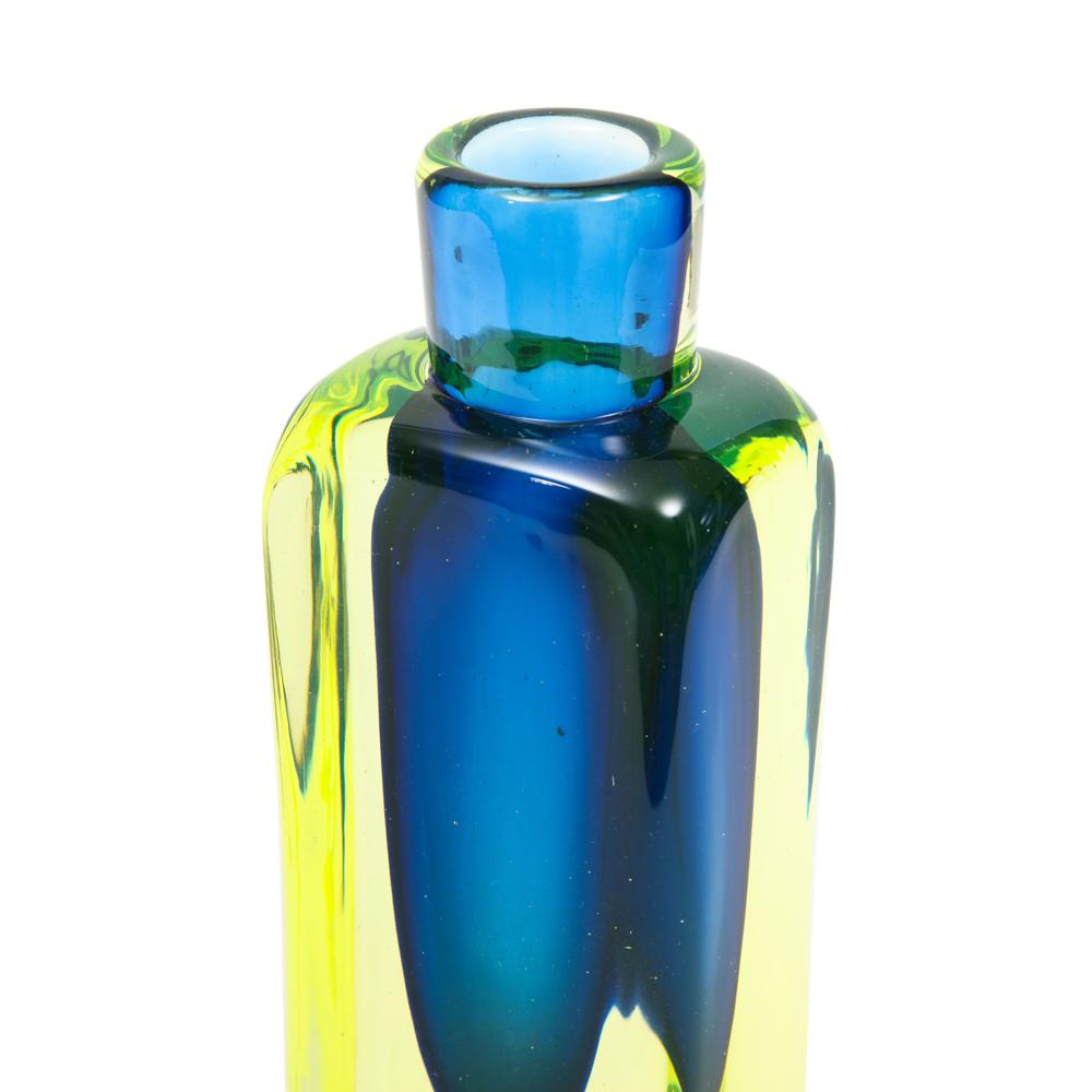 Antonio da Ros for Cenedese Vase, Sommerso, Glass, Blue, Chartreuse Yellow 1