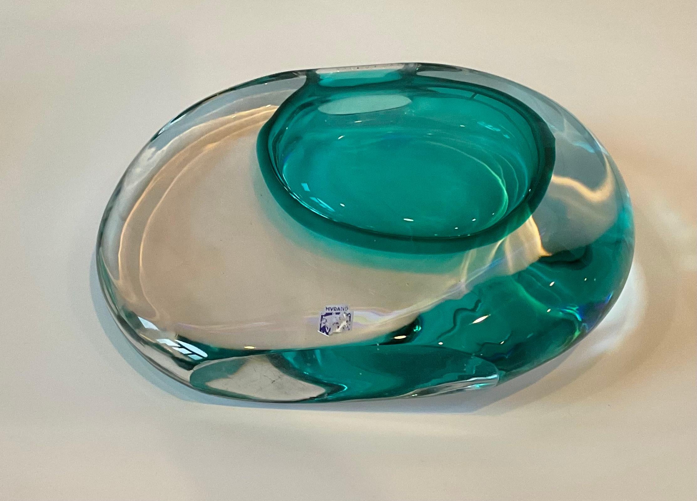 Antonio Da Ros Cenedese Murano Art Glass Sasso Vase in light blue original label 