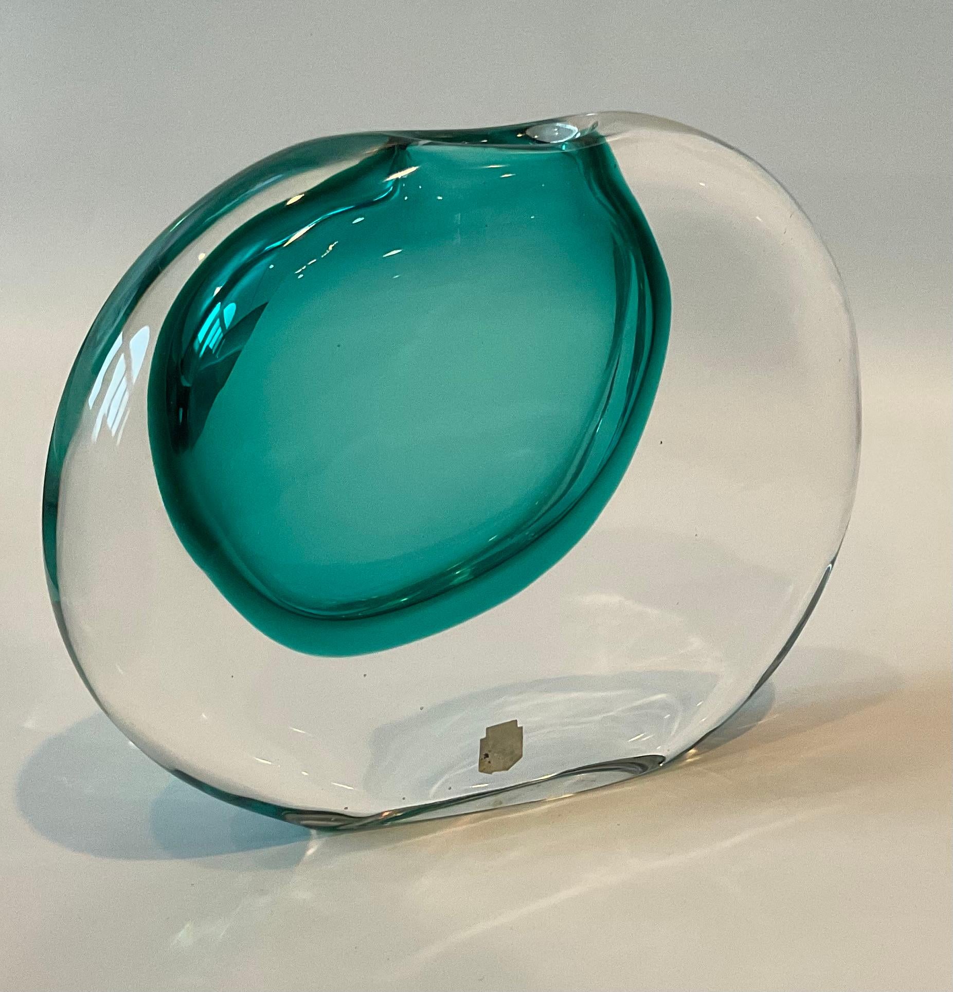 Italian Antonio DaRos Cenedese Murano Art Glass Sasso Vase in light blue original label  For Sale