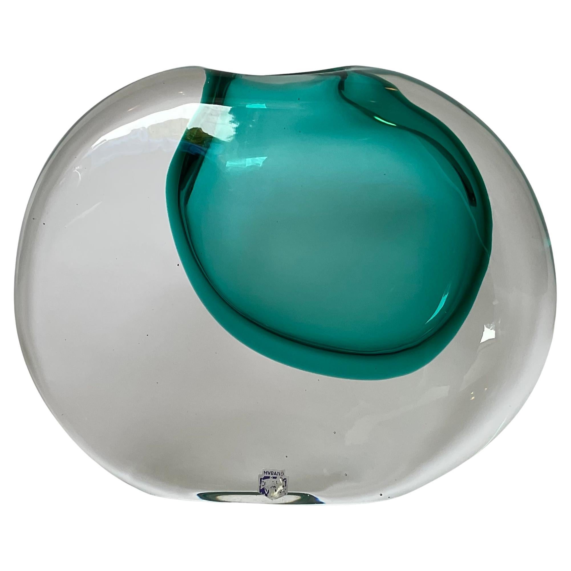 Antonio DaRos Cenedese Murano Art Glass Sasso Vase in light blue original label  For Sale