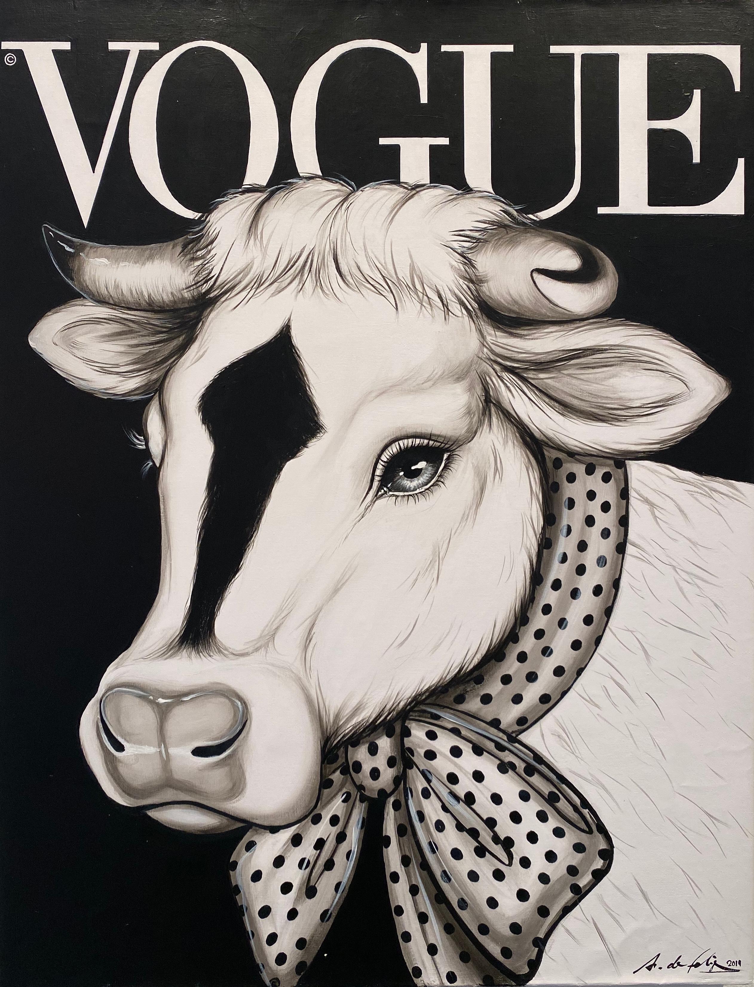 Vaca Vogue fondo negro - Painting by Antonio de Felipe