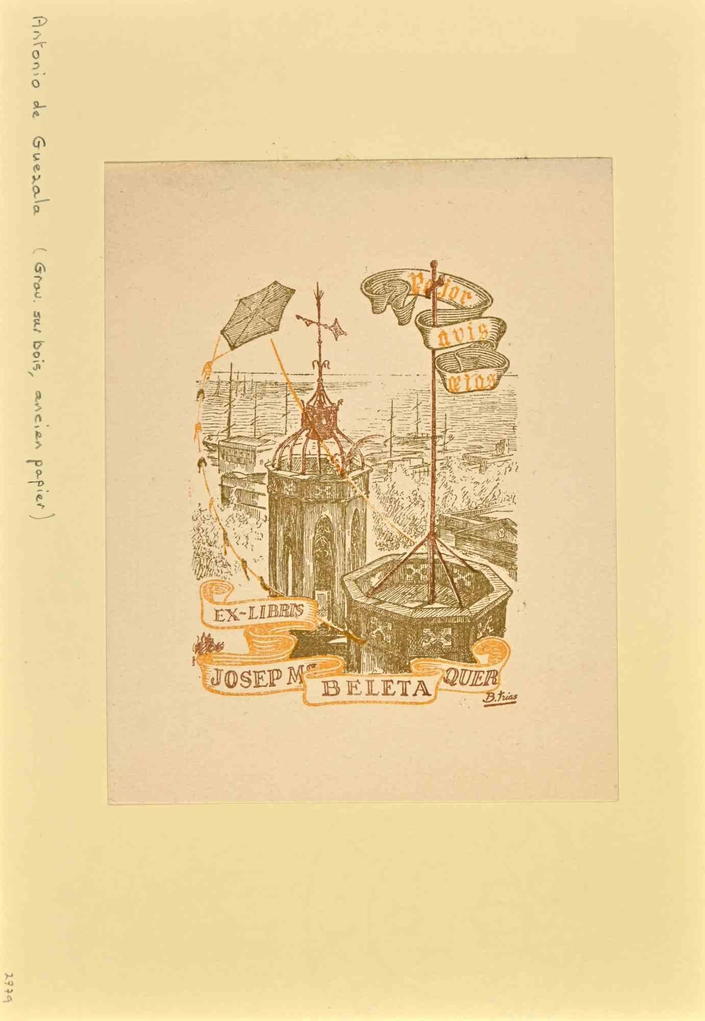 Ex Libris Josep Beleta Quer is an Artwork realized by the Spanish artist Antonio de Guezala (1889-1956).

Woodcut coloured print on ivory paper. The work is glued on cardboard. 

Total dimensions: 21 x 14.5 cm.

In excellent conditions.

The artwork