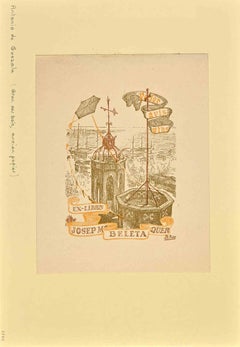 Ex Libris Josep Beleta Quer - Woodcut by Antonio de Guezala - 1920s