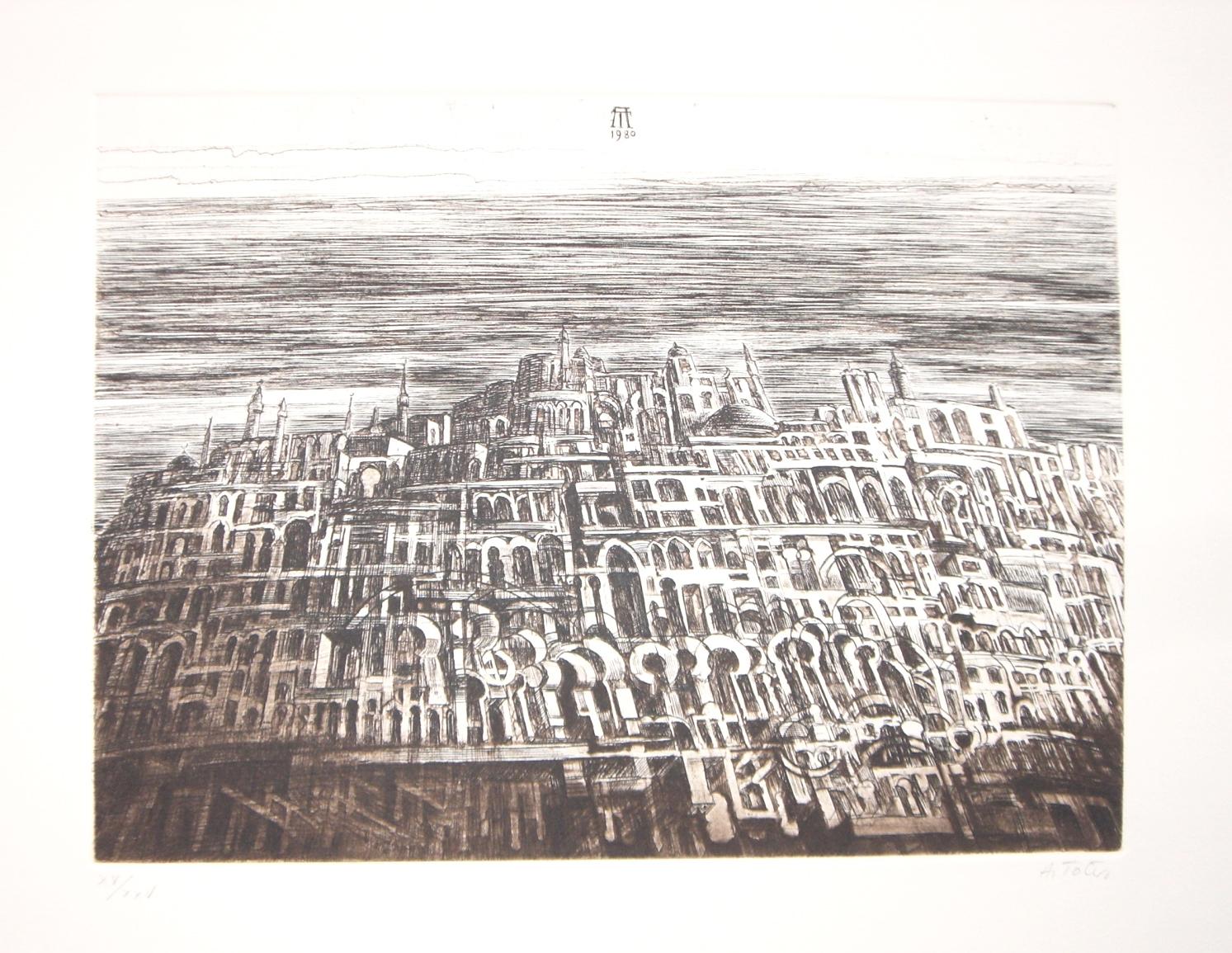 Ciudad Árabe - Grabado original de Antonio De Totero - 1980 ca.