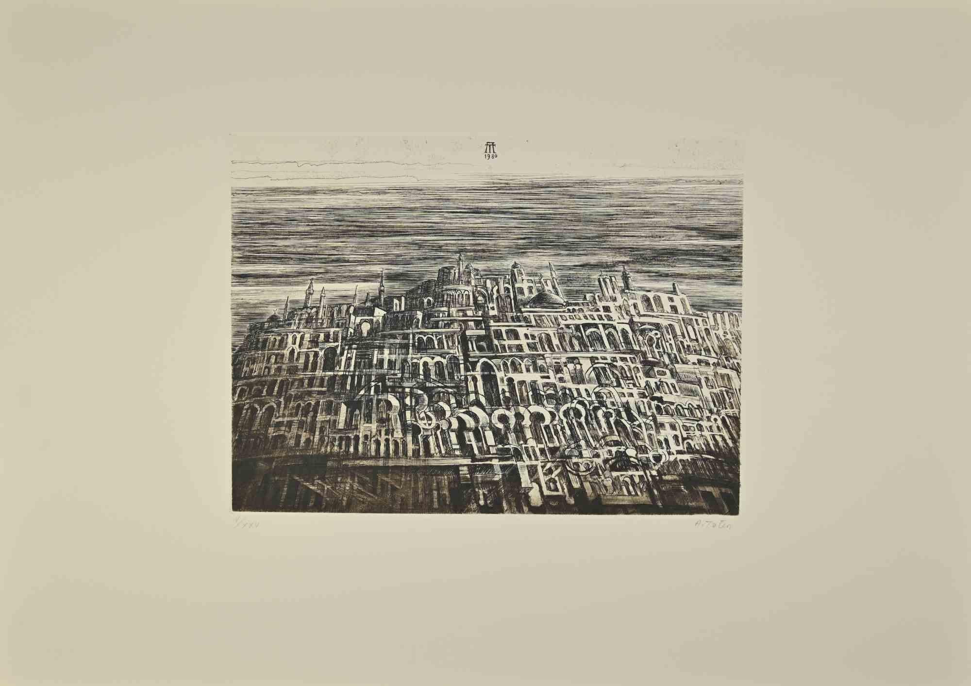 The Castle - Etching by Antonio de Totero - 1980s - Print by Antonio De Totero