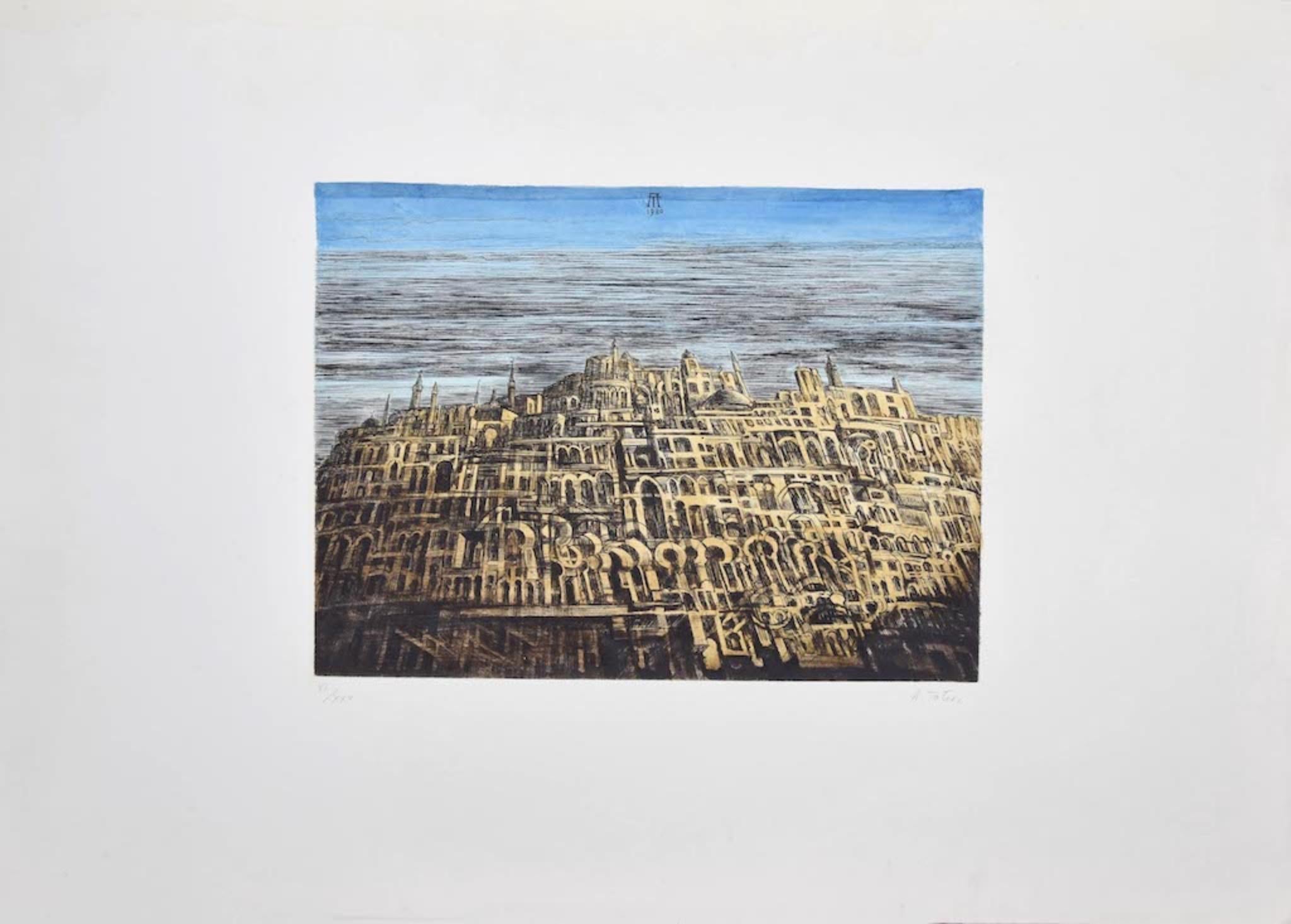 Antonio De Totero Figurative Print - The City - Etching by Antonio de Totero - Late 20th Century